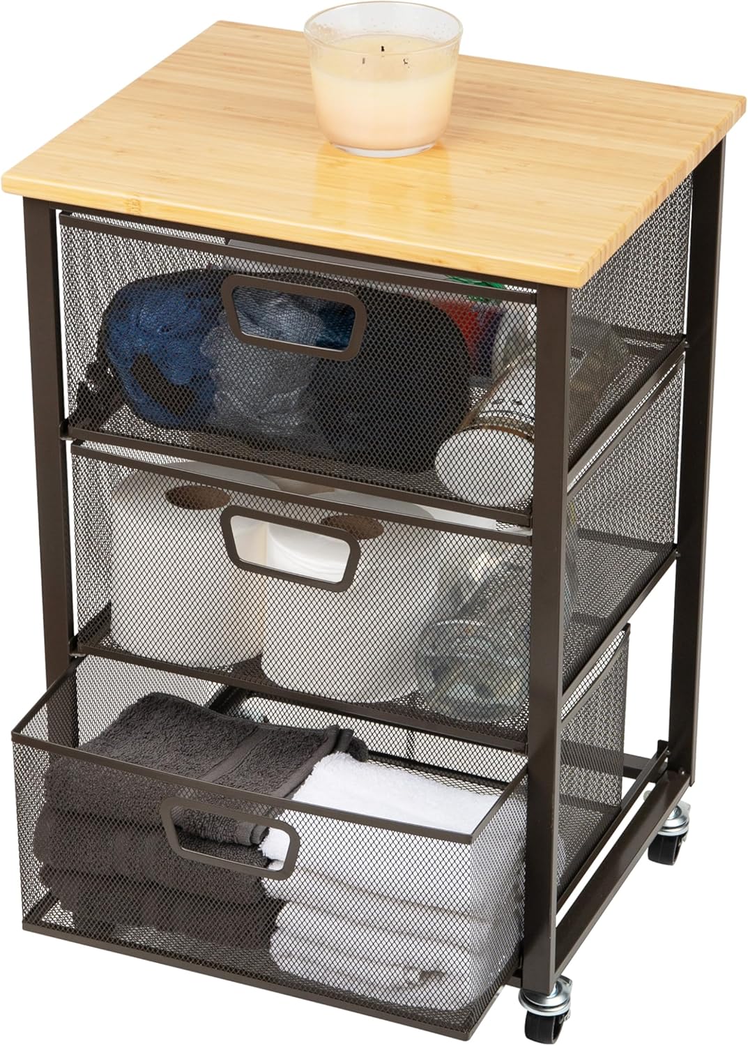 Mind Reader 3-Drawer Rolling Storage Cart, Office Organizer with Wood Top, Multipurpose Portable
