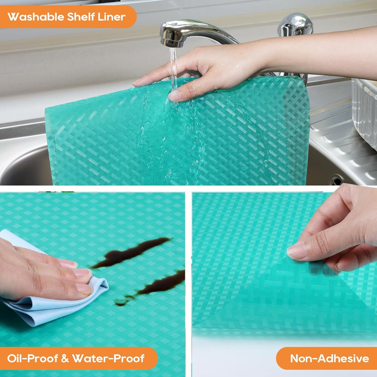 Blue Shelf Liners for Kitchen Cabinets Refrigerator Liners Waterproof & Oil-Proof Kitchen Cupboard