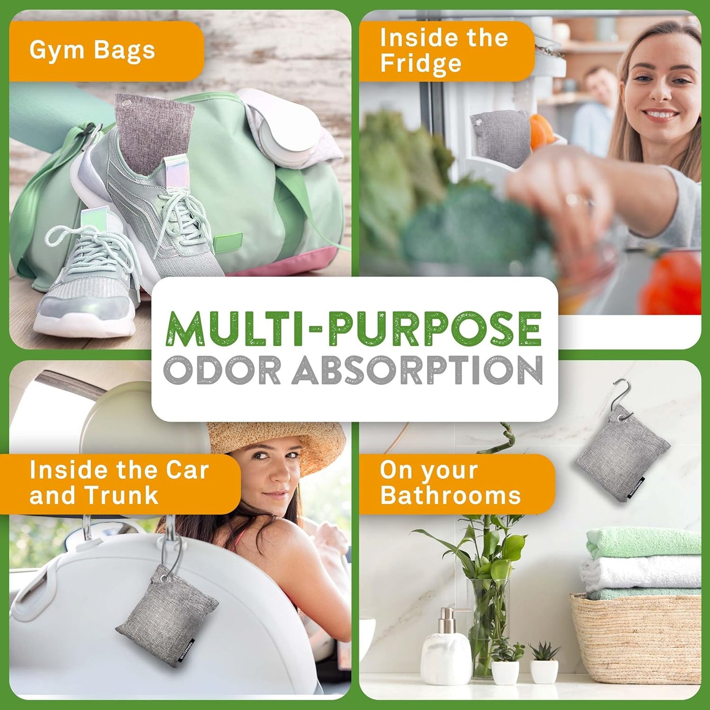 Charcoal Odor Absorber for Strong Odor (6 Pack, 100g each), Bamboo Charcoal Air Purifying Bag