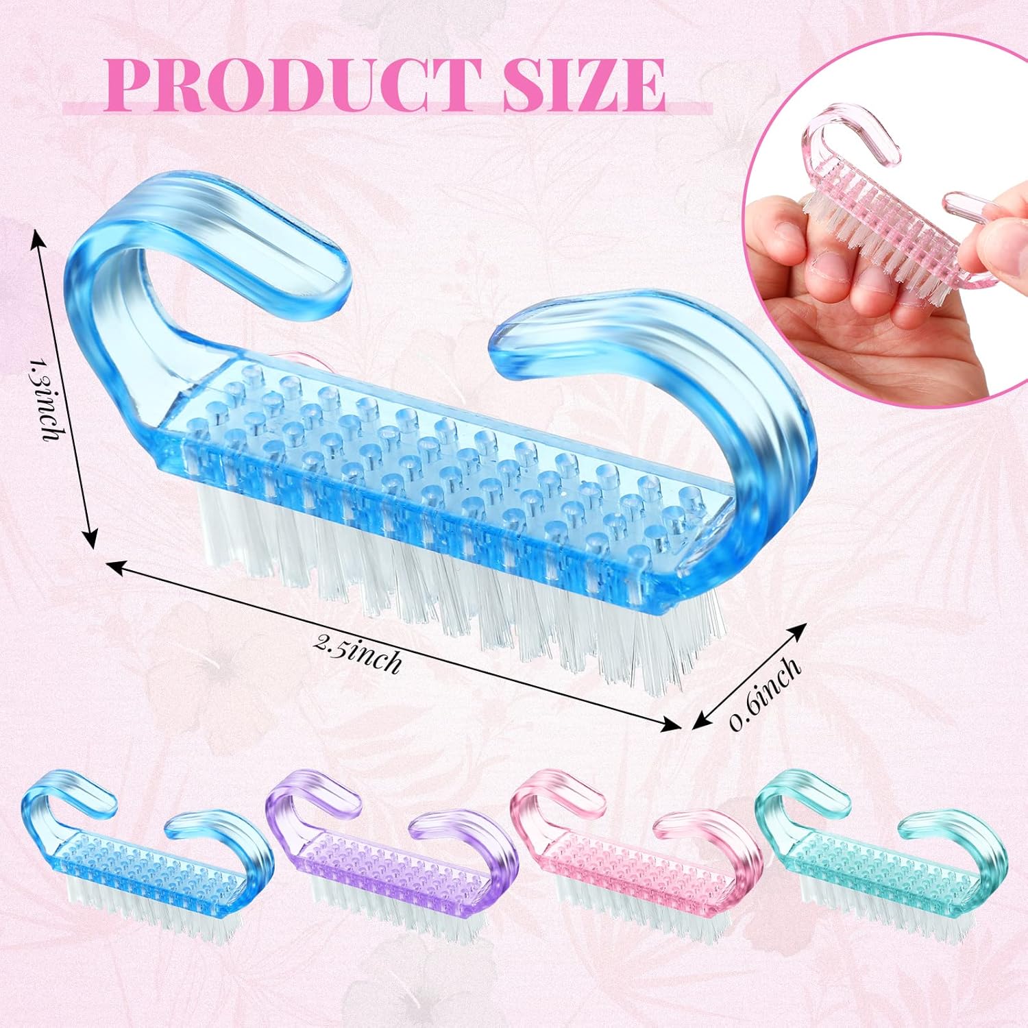 Patelai 48 Pcs Handle Grip Nail Brush Bulk Colorful Nail Scrubber Cleaner Fingernail Brushes Hand