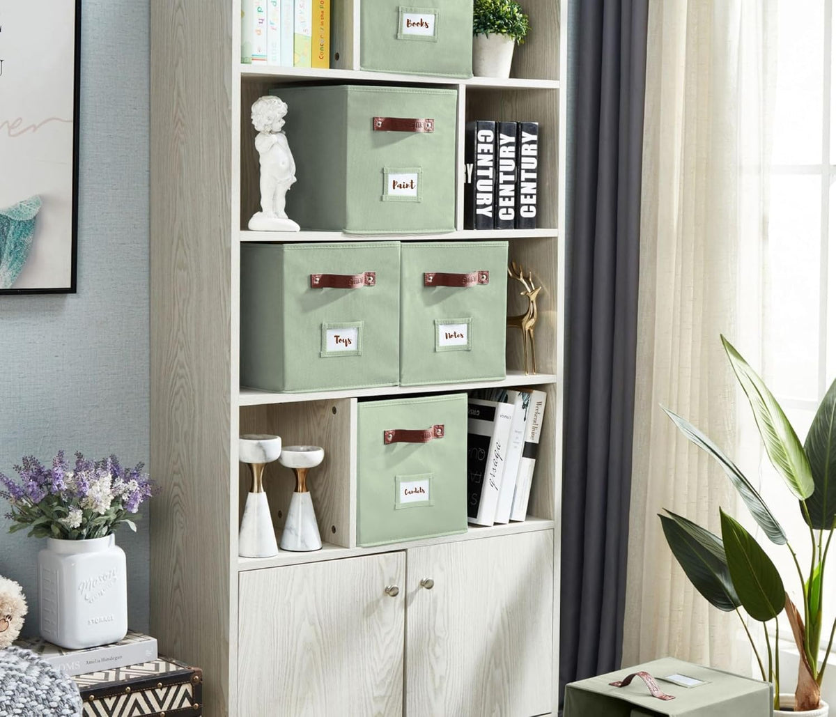 DECOMOMO Storage Bins, Cube Storage Bin with Labels, Fabric Storage Cubes for Shelves (10.5" x 11"
