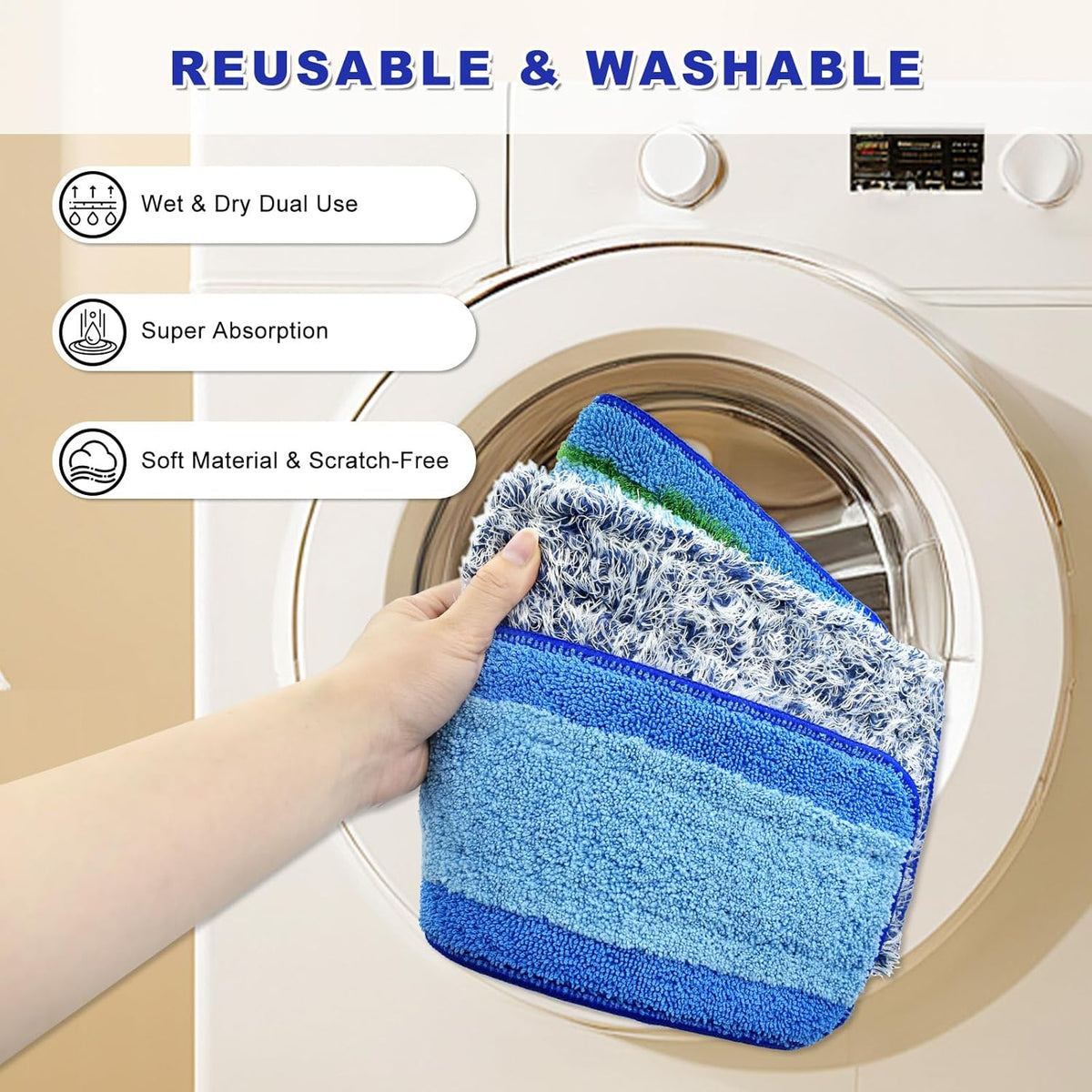 6 Pack Microfiber Cleaning Replacement Pad for Bona Mop,Washable Reusable Microfiber Cleaning Mop