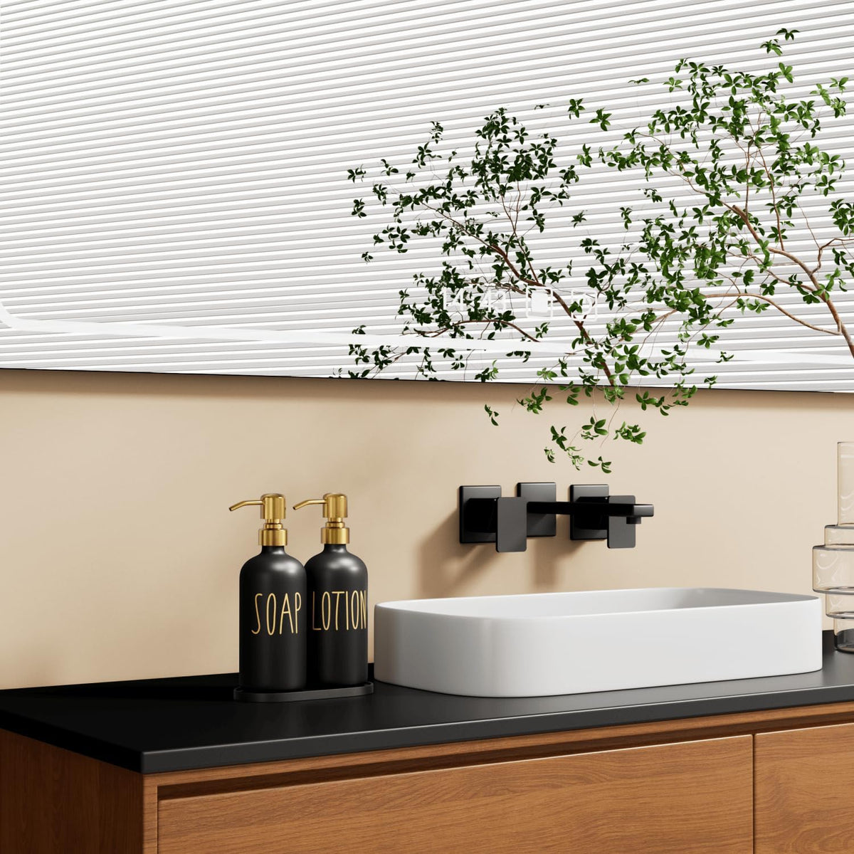 MOMEEMO Bathroom Soap Dispenser Set, Contains Hand Soap and Lotion Dispenser, Suitable for Black