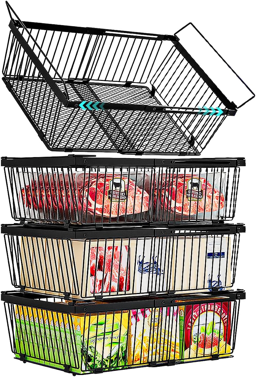 Large Freezer Organizer Bins，Upgraded Bottom Leak-Proof net，Fit 10 to 20 Cu Ft Chest Freezer，4Pack，