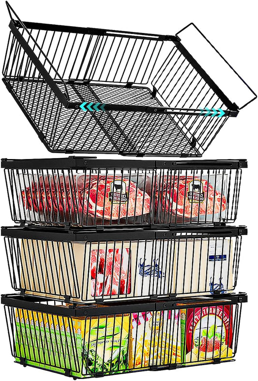 Large Freezer Organizer Bins，Upgraded Bottom Leak-Proof net，Fit 10 to 20 Cu Ft Chest Freezer，4Pack，