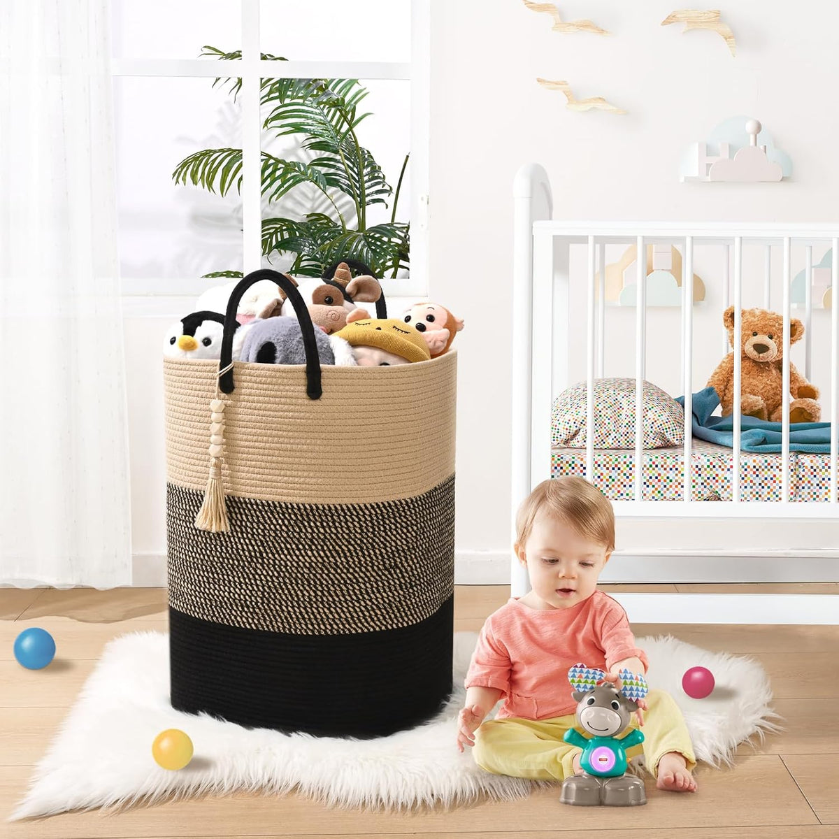 Woven Laundry Basket for Clothes, 100 L Large Rectangle Laundry Hampers, Nursery Storage Basket for