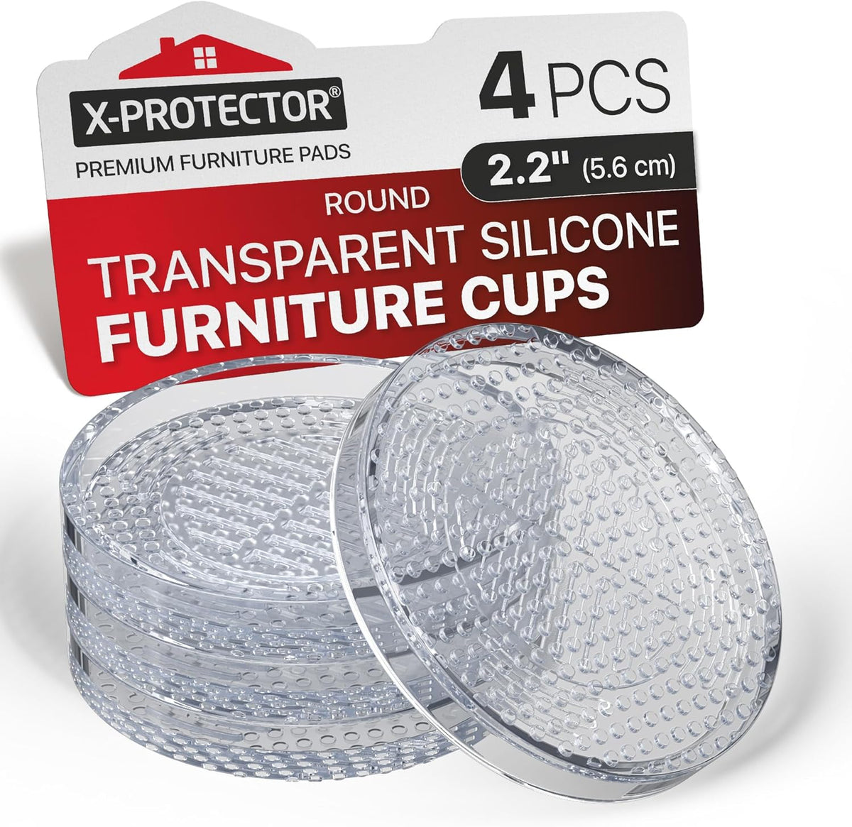 X-Protector Furniture Cups - 4 PCS 2.2" - Non Slip Furniture Pads for Hardwood Floors - Transparent