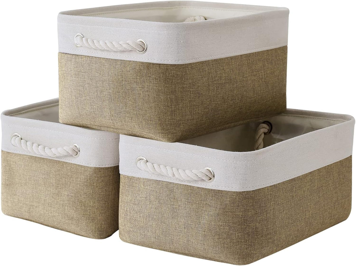 TheWarmHome Storage Basket for Organizing - 14x10x7 inch Medium 3 Pack Collapsible Storage Bin for