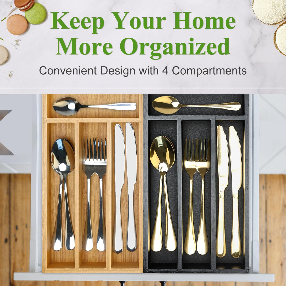 Small Wooden Silverware Organizer Tray Narrow Kitchen Drawer Dividers Utensil Organizers and