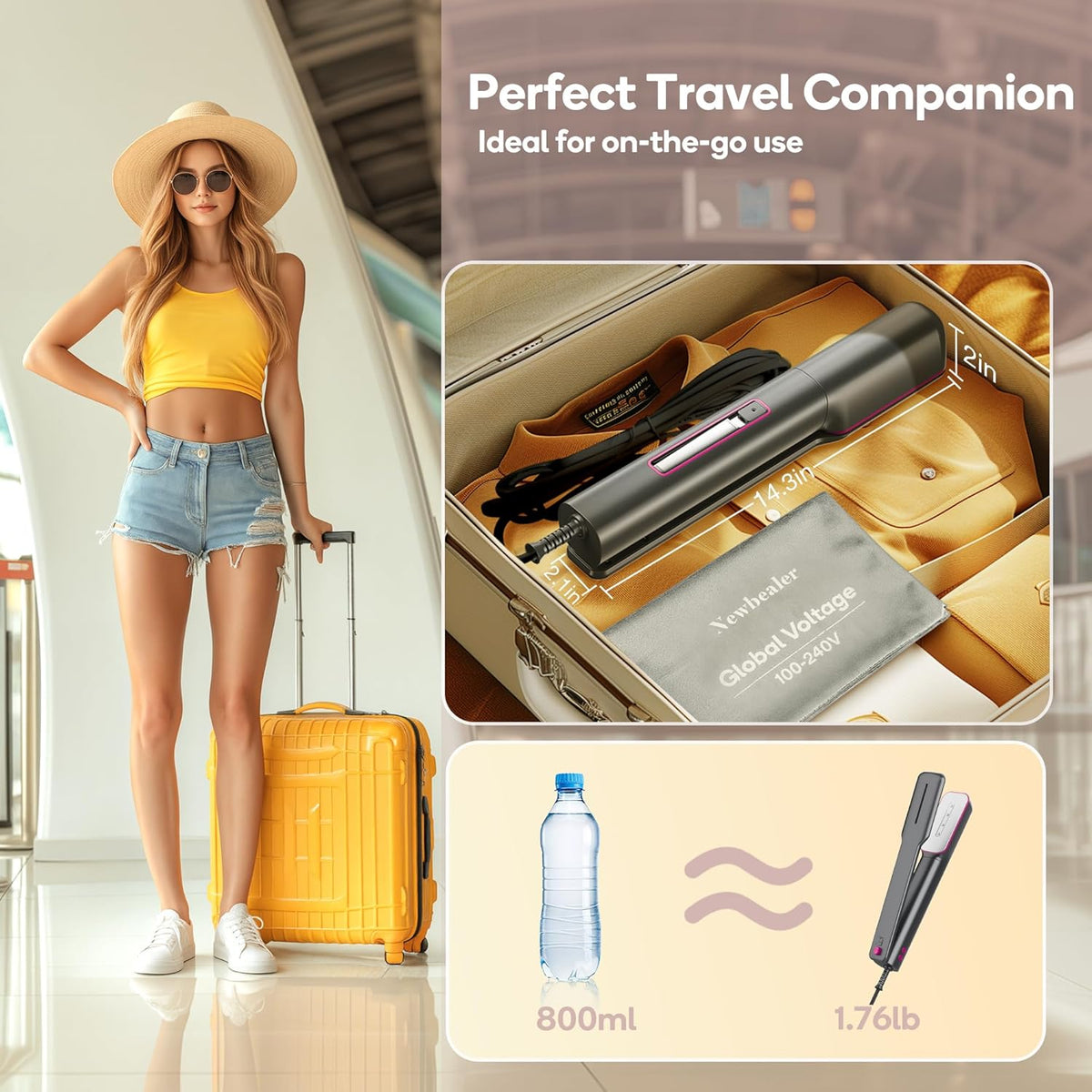 Newbealer 3in1 Clamp Travel Steam Iron with Global Voltage, 100-240V Clothes Steamer, Dry Ironing &