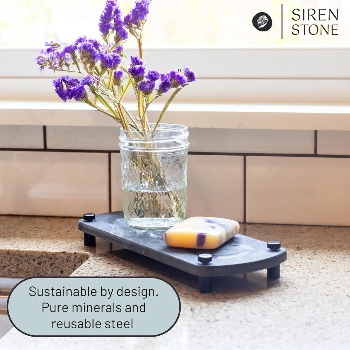 Premium Sink Caddy – Water-Absorbing Diatomaceous Earth Tray for Sink, Elevated Stainless Steel