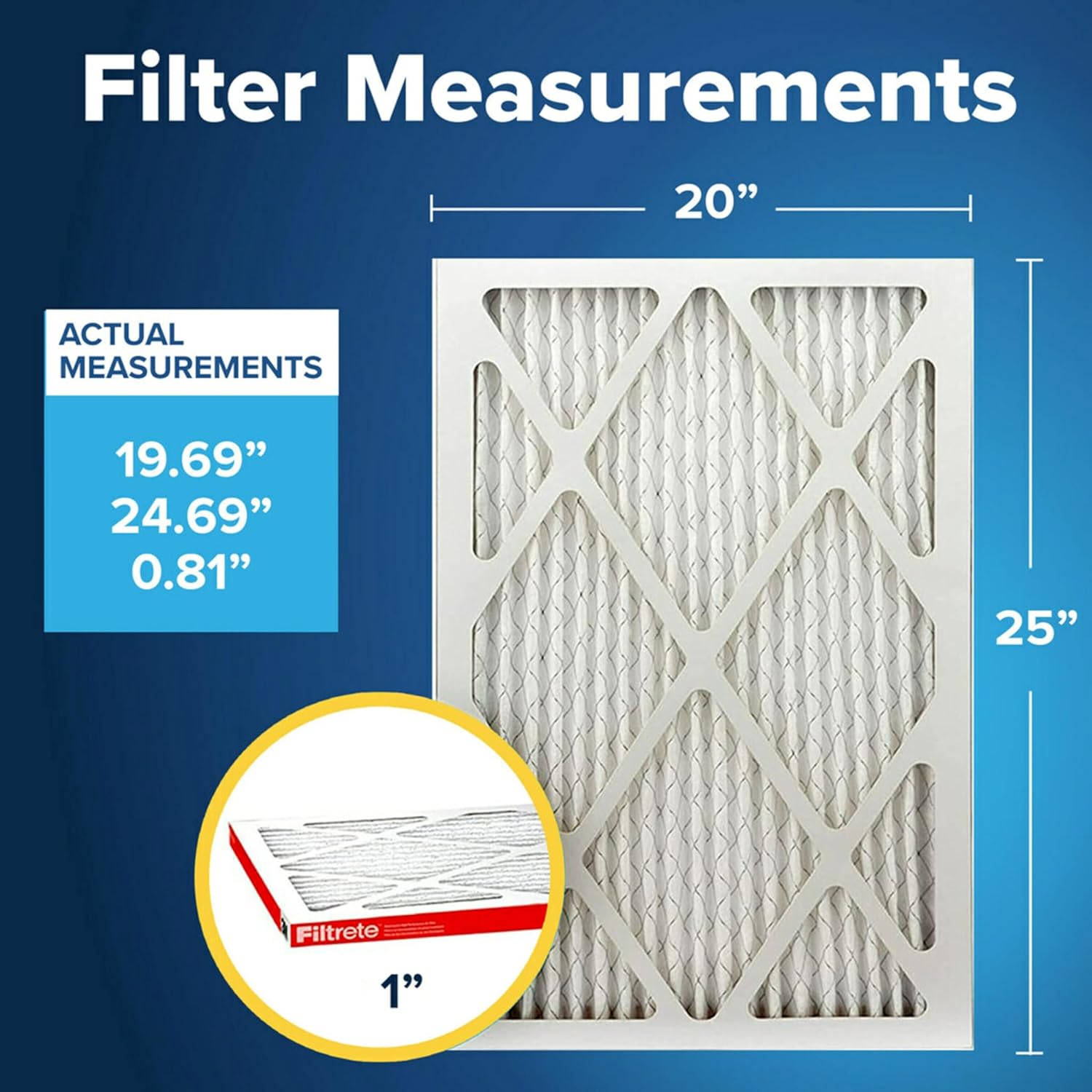 Filtrete 20x25x1 AC Furnace Air Filter, MERV 11, MPR 1000, Micro Allergen Defense, 3-Month Pleated
