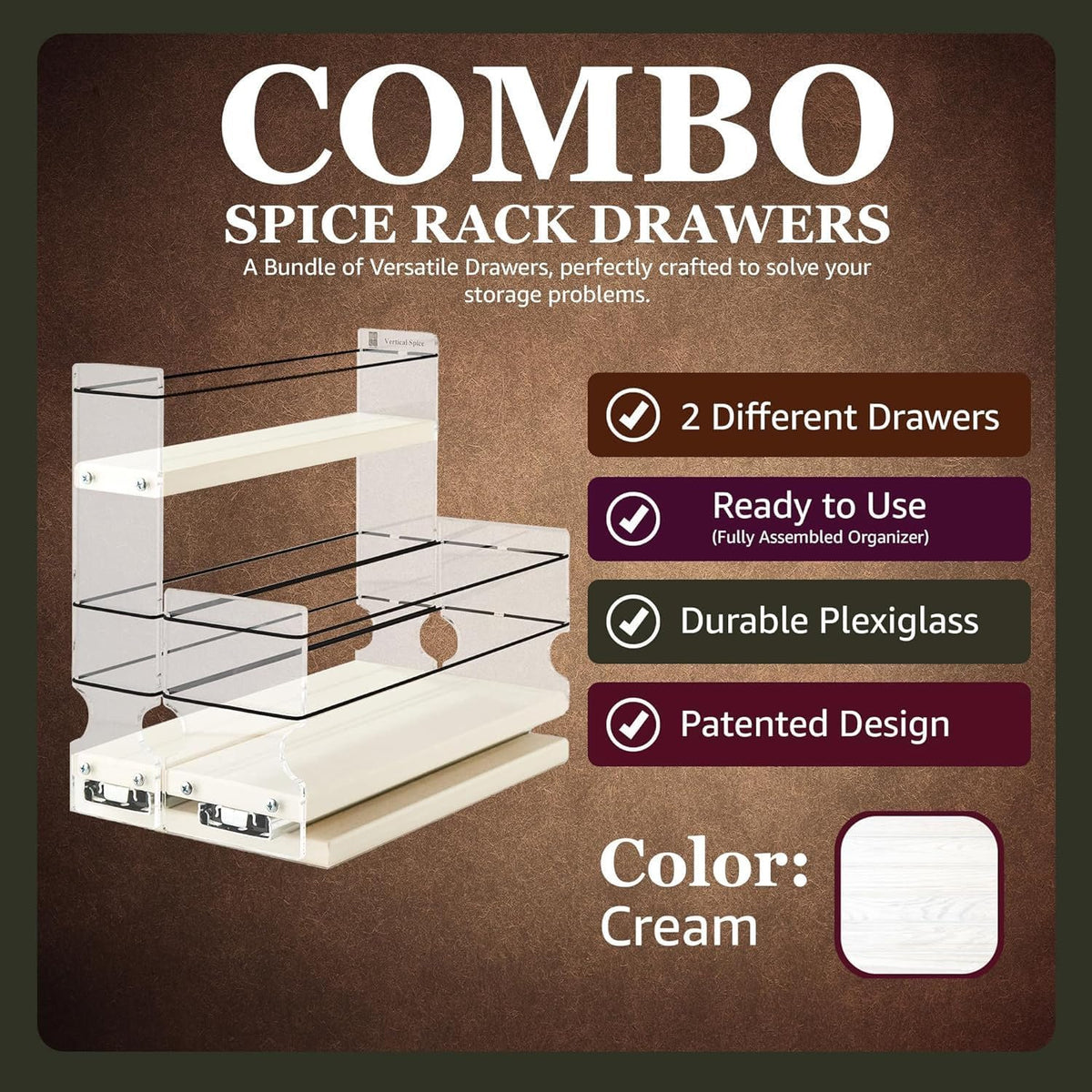 Vertical Spice Combo Spice Rack Drawer - Pull Out Pantry Organizers and Storage - Kitchen Cabinet
