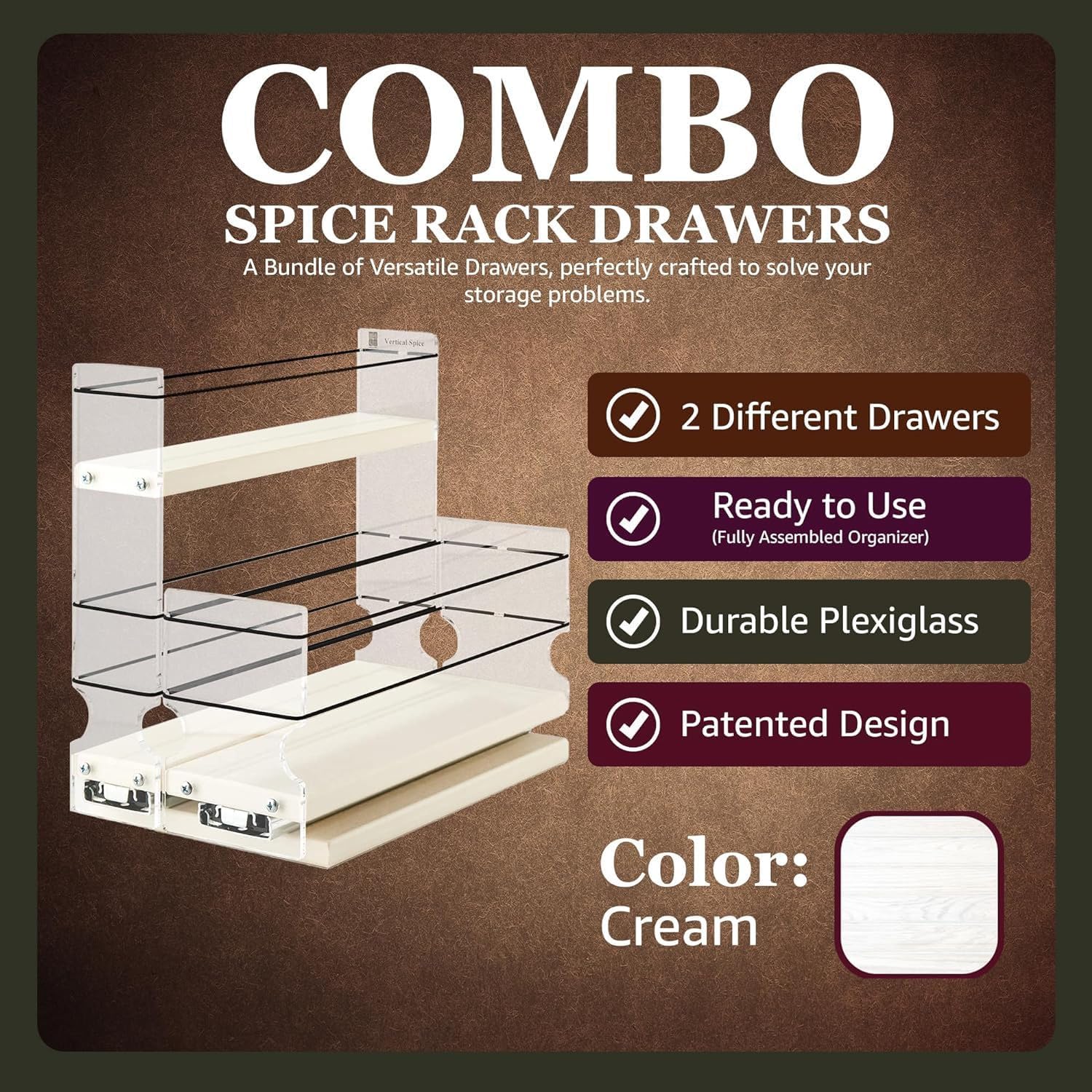 Vertical Spice Combo Spice Rack Drawer - Pull Out Pantry Organizers and Storage - Kitchen Cabinet