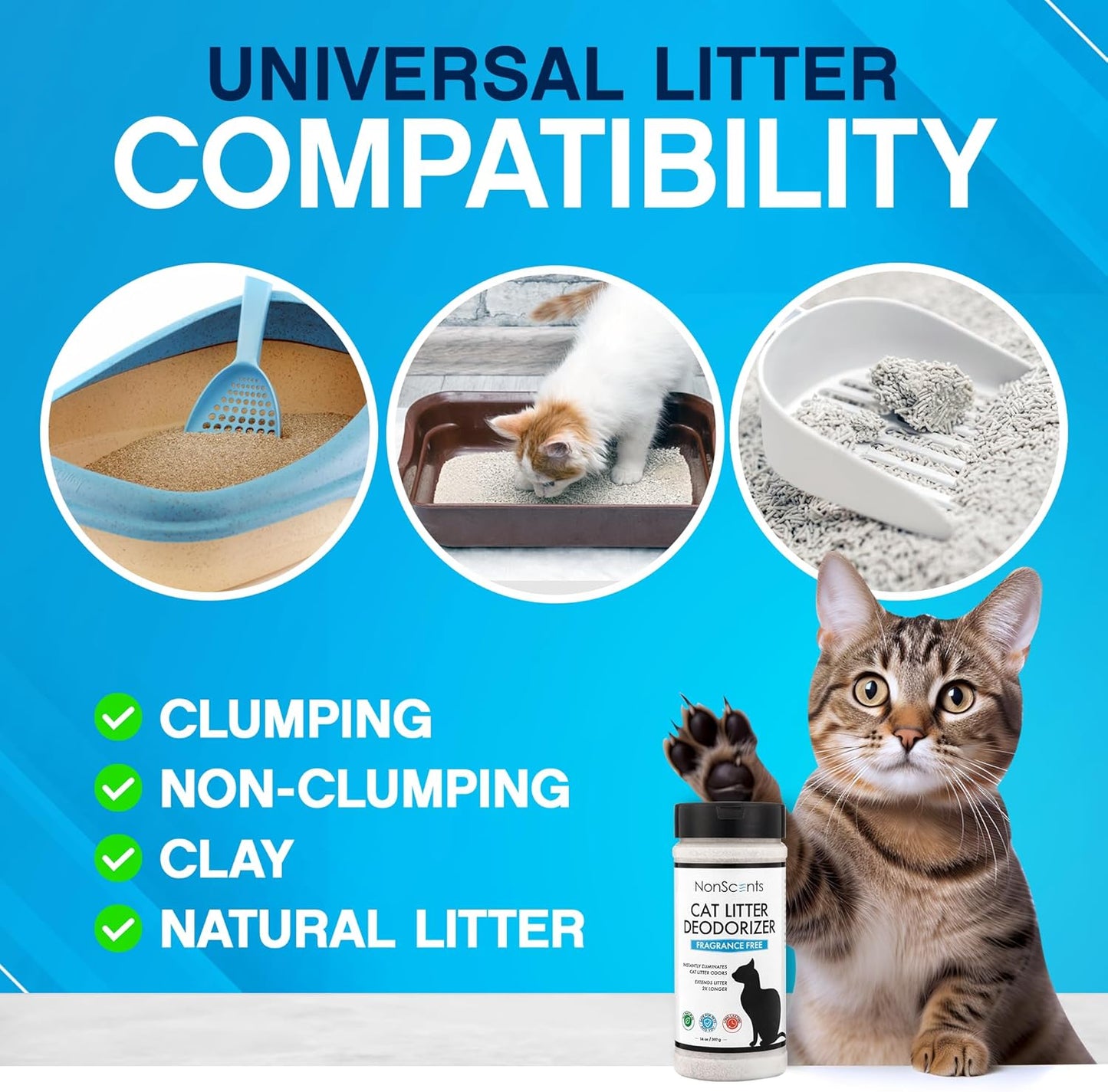 NonScents Cat Litter Deodorizer - Litter Box Odor Eliminator - Less Scooping Extends Kitty Litter