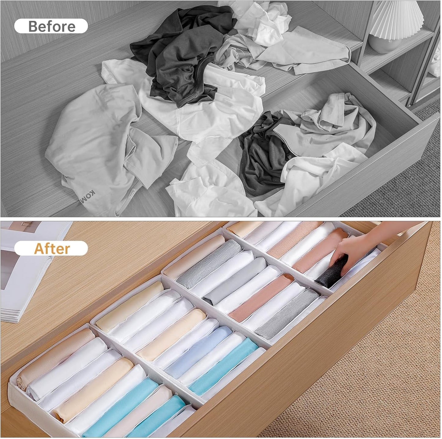4 Packs T-shirt Drawer Organizers for Clothing,10 Grids Compartment Wardrobe Storage Box, Clothes