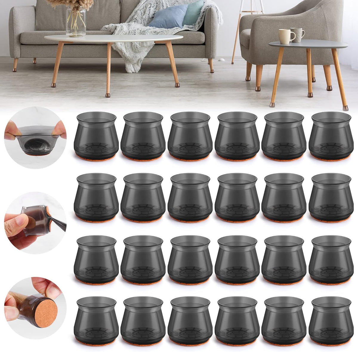 24PCS Upgraded Silicone Chair Leg Floor Protectors for Hardwood Floors, Furniture Sliders for Chair