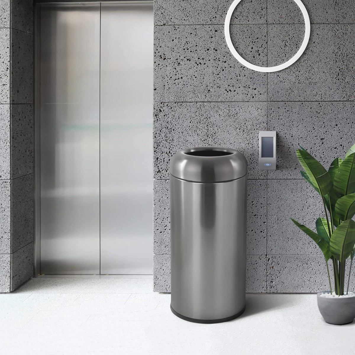 Dyna-Living Stainless Steel Trash Can Outdoor Large Garbage Can with Lid Open Top Trash Bin