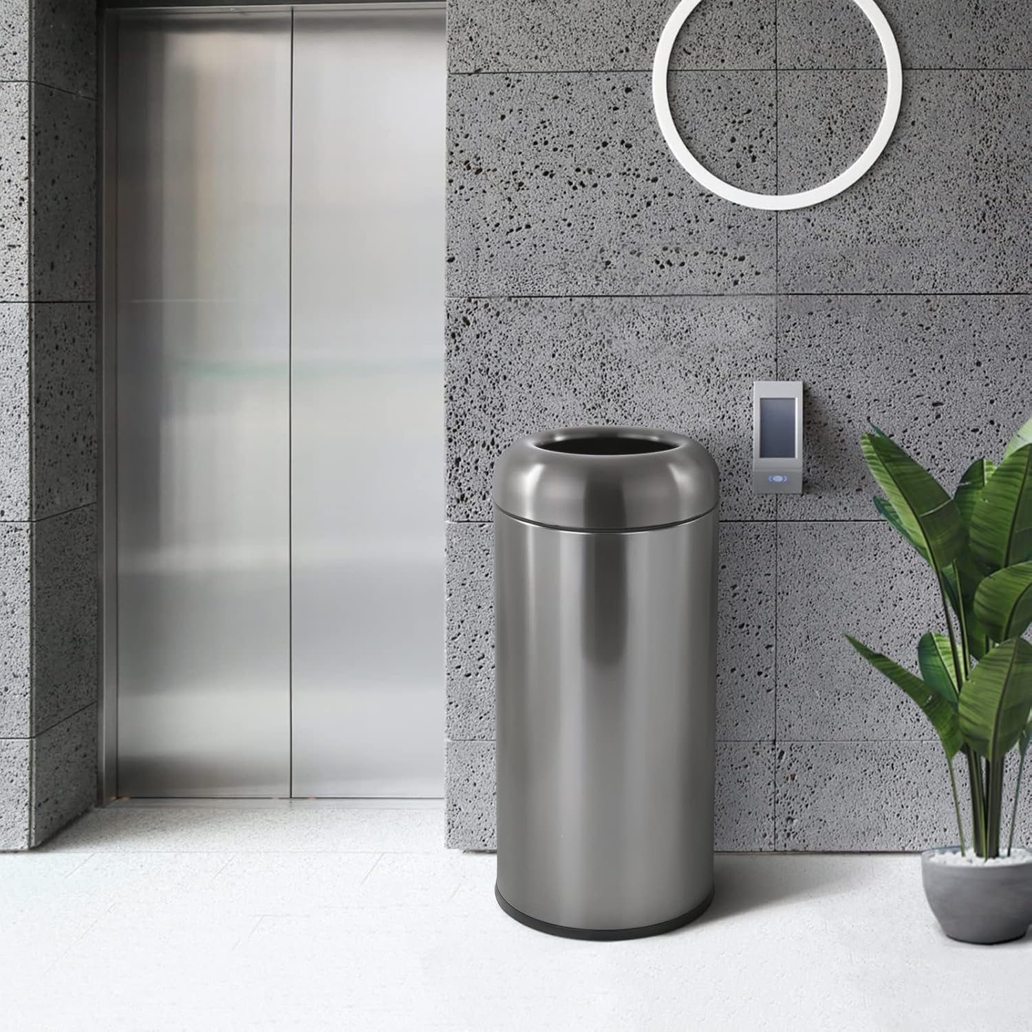 Dyna-Living Stainless Steel Trash Can Outdoor Large Garbage Can with Lid Open Top Trash Bin
