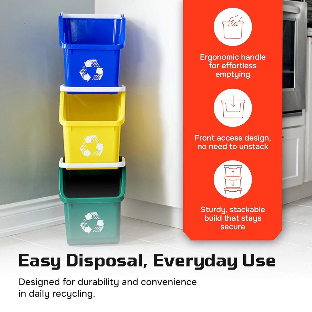 Multi Bin Recycling System with Six Stackable 6 Gallon Recycle Bins to Build Your Recycling Center
