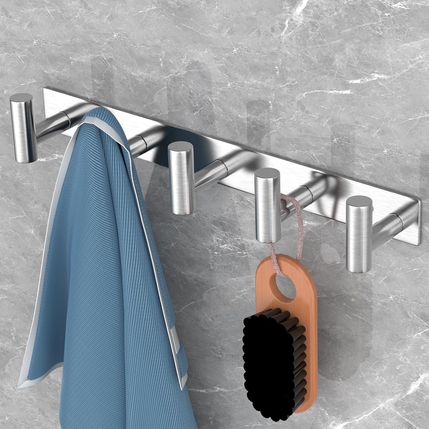 VAEHOLD Silvery Hat and Coat Wall Mount Rack - 5 Hooks for Robes, Bags, Keys, and Towels - Bathroom