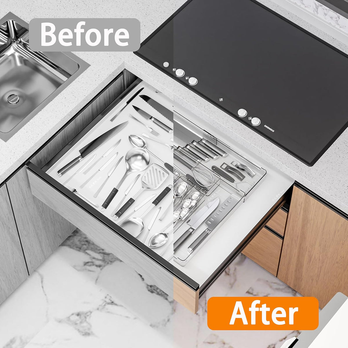 Silverware Drawer Organizer, Expandable Utensil Tray for Kitchen Drawers,BPA Free Flatware and