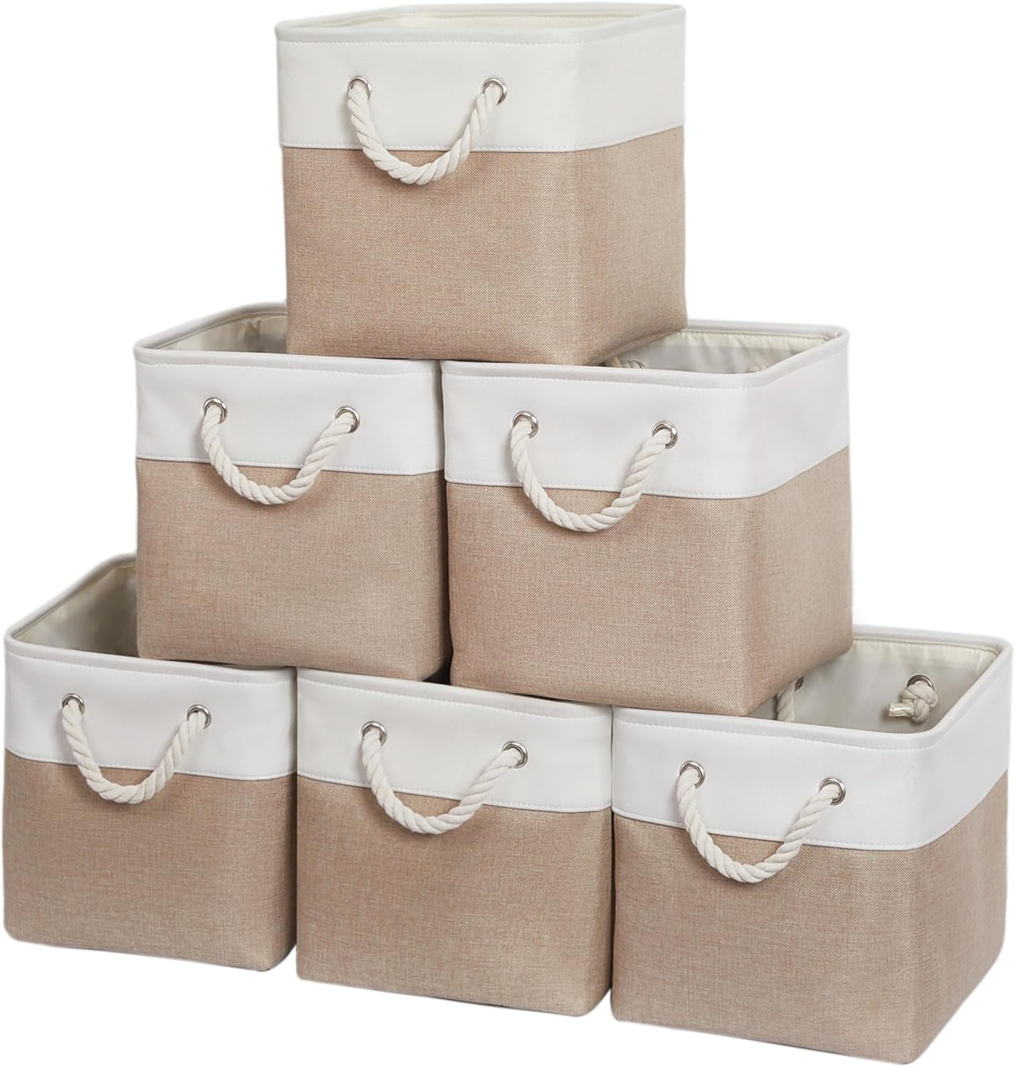 11 x 11 Inch Storage Cubes, 6 Pack Large Collapsible Fabric Storage Bin with Ropes, Foldable