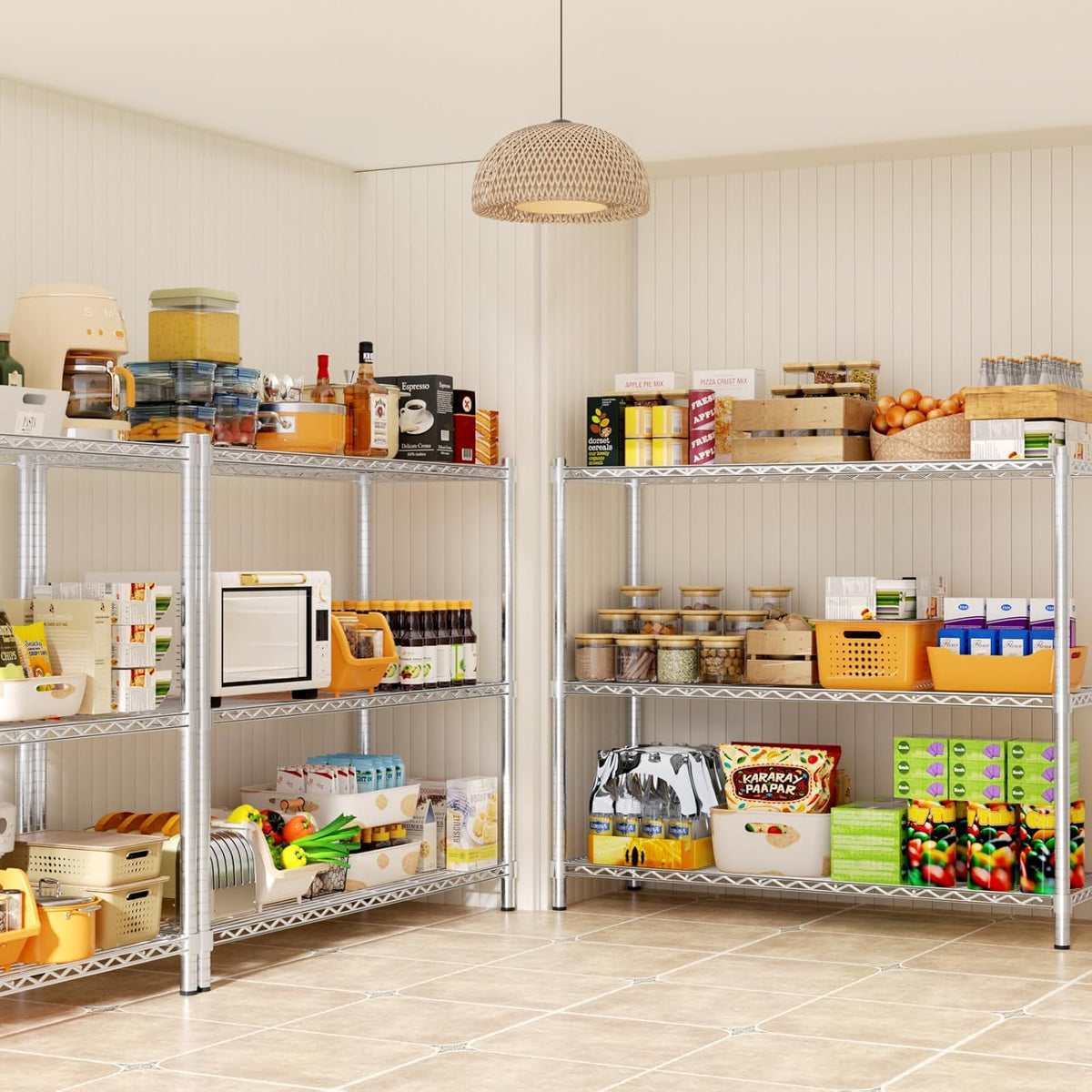 Storage Shelves, 2 PCS 48" L x 20" W x 47" H Heavy Duty Garage Wire Shelving Unit Loads 1200LBS