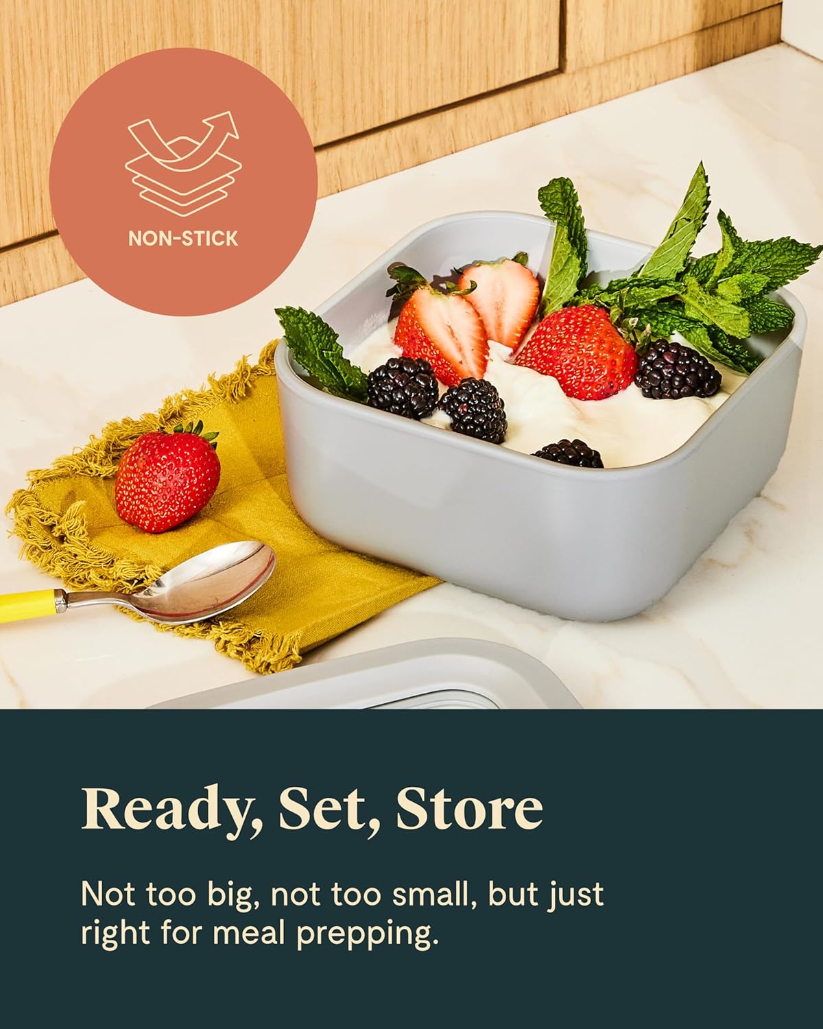 Caraway 2pc Glass Food Storage Set - 4.4 Cup Food Containers (2) - Ceramic Coated - Non Toxic, Non