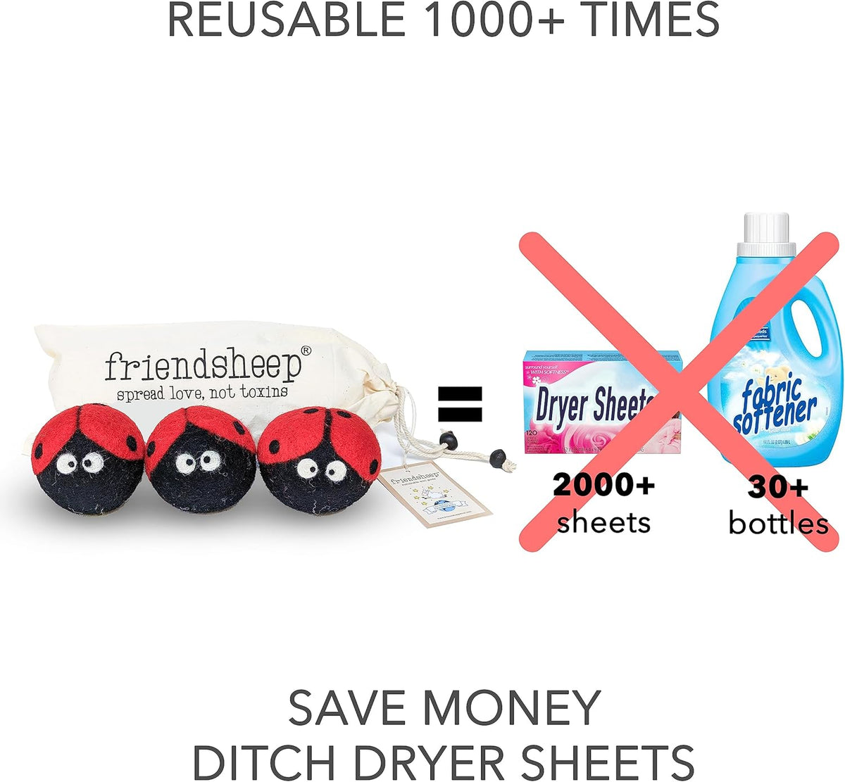 Friendsheep Wool Dryer Balls, Organic Reusable Fabric Softener Alternative for Laundry, Handmade