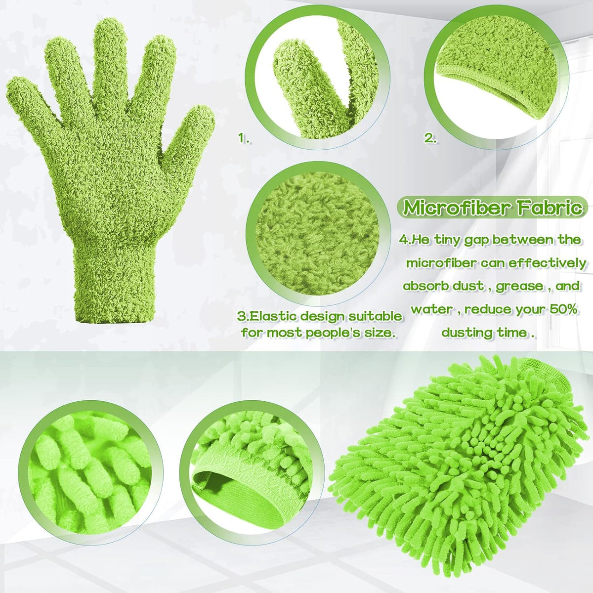 6 Pcs Microfiber Dusting Mitt Gloves Microfiber Washable Dusting Gloves Car Wash Mitt for Leaf
