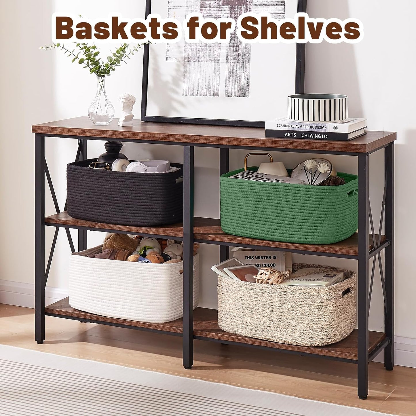 OIAHOMY Storage Basket for Shelves, Closet Cube Storage Bins Baskets for Clothes Blanket Towels