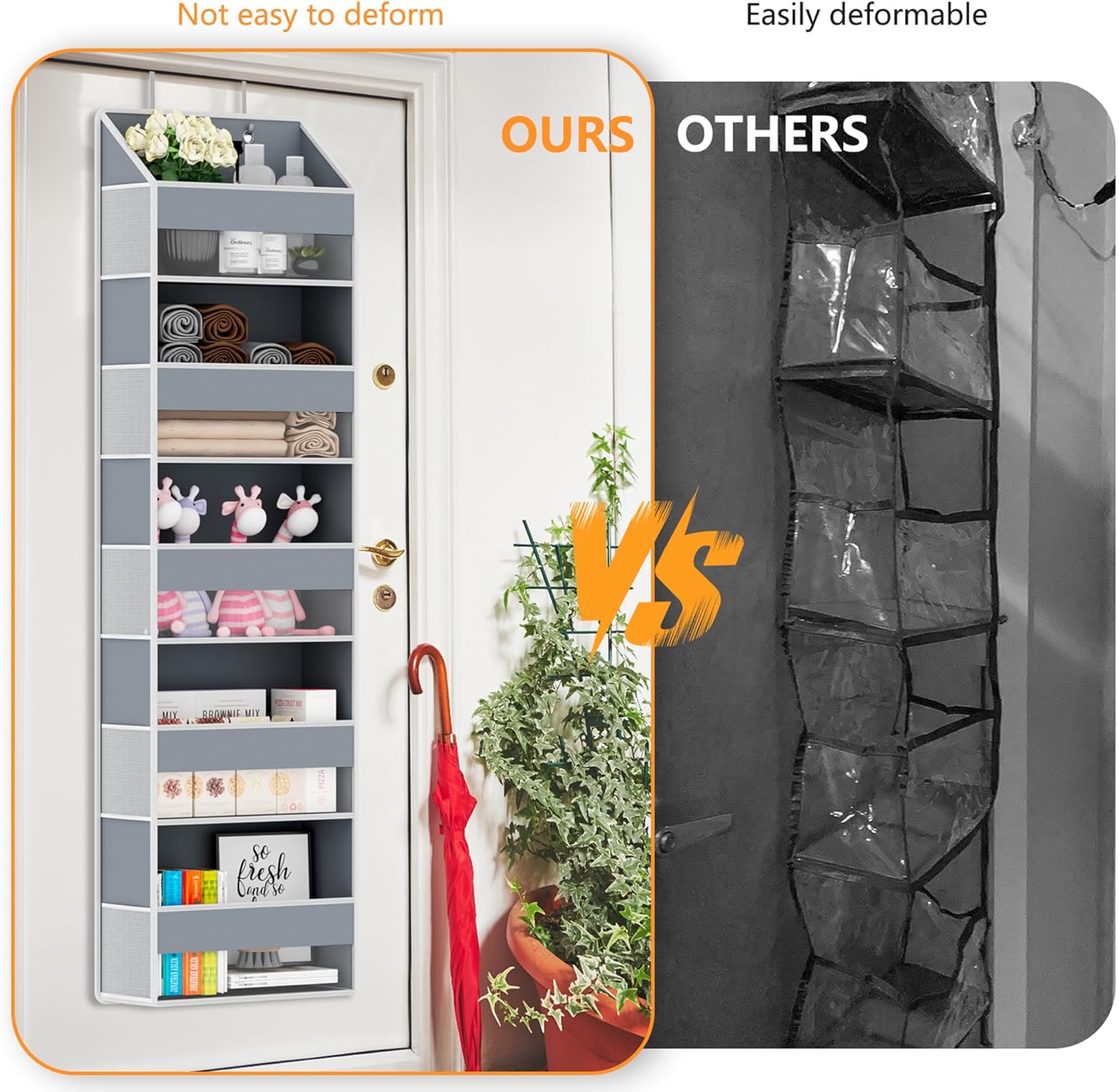 Over The Door Organizer - Over Door Storage Organizer with 5 Large Pockets & 10 Mesh Side