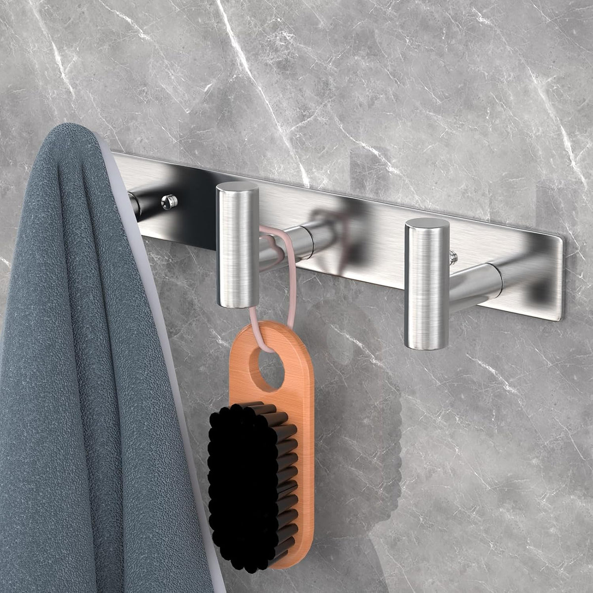 VAEHOLD Silvery Hat and Coat Wall Mount Rack - 3 Hooks for Robes, Bags, Keys, and Towels - Bathroom