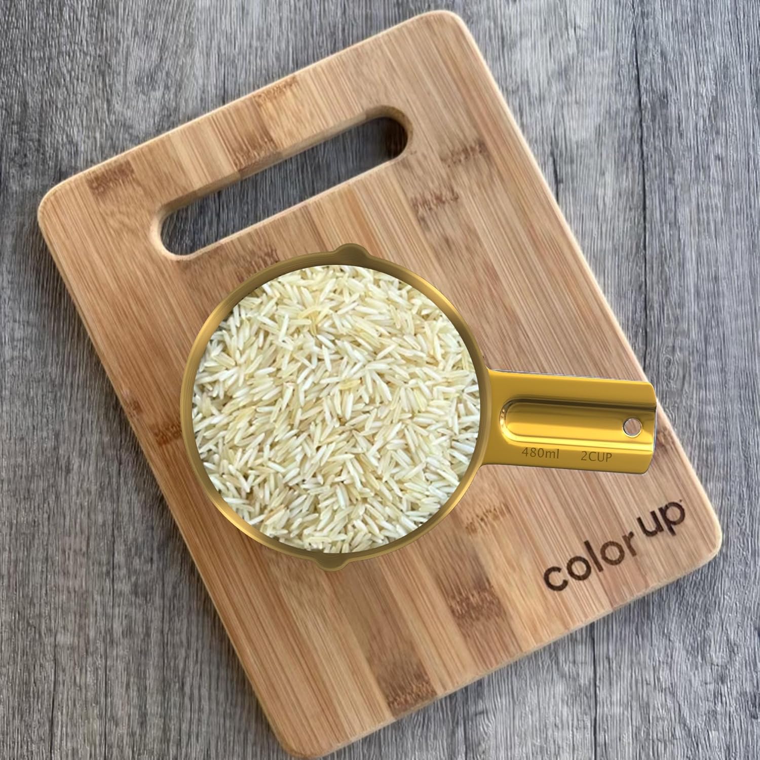 Color Up 2 Cup Measuring Cup, 480ml Gold Stainless Steel Metal Measuring Scoop, Easy-Pour Spouts