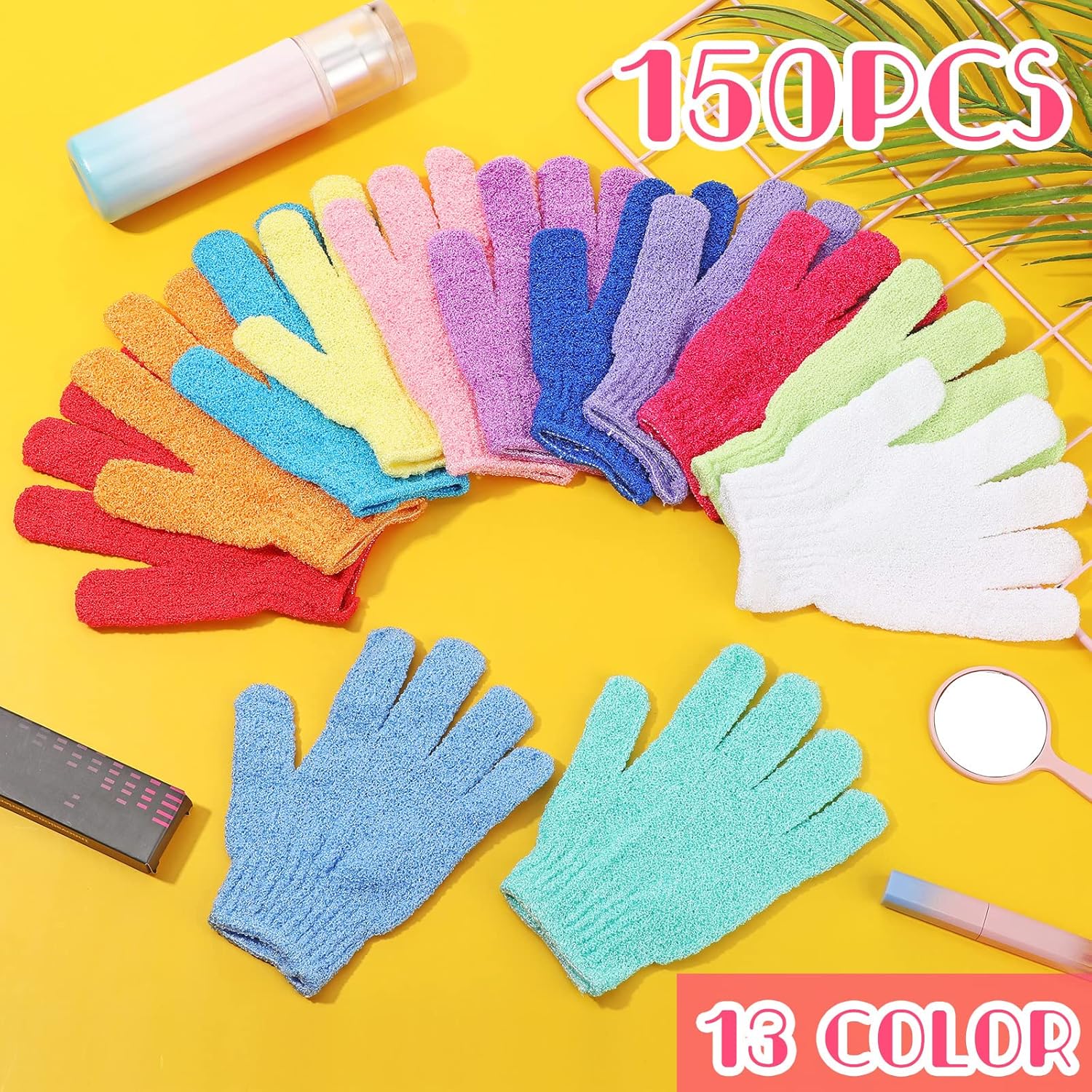 150 Pcs Exfoliating Gloves Bulk for Body Double Sided Exfoliating Shower Gloves for Women Nylon