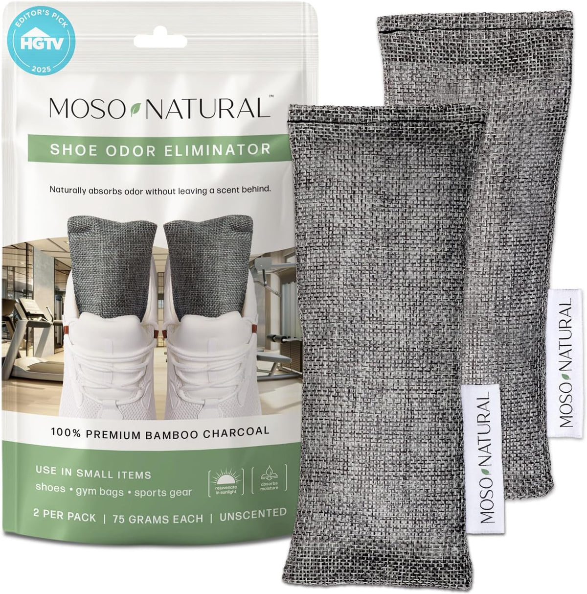 Moso Natural Shoe Deodorizer Inserts, Charcoal Odor Absorber for Shoes, Gym Bag & Boot Deodorizer