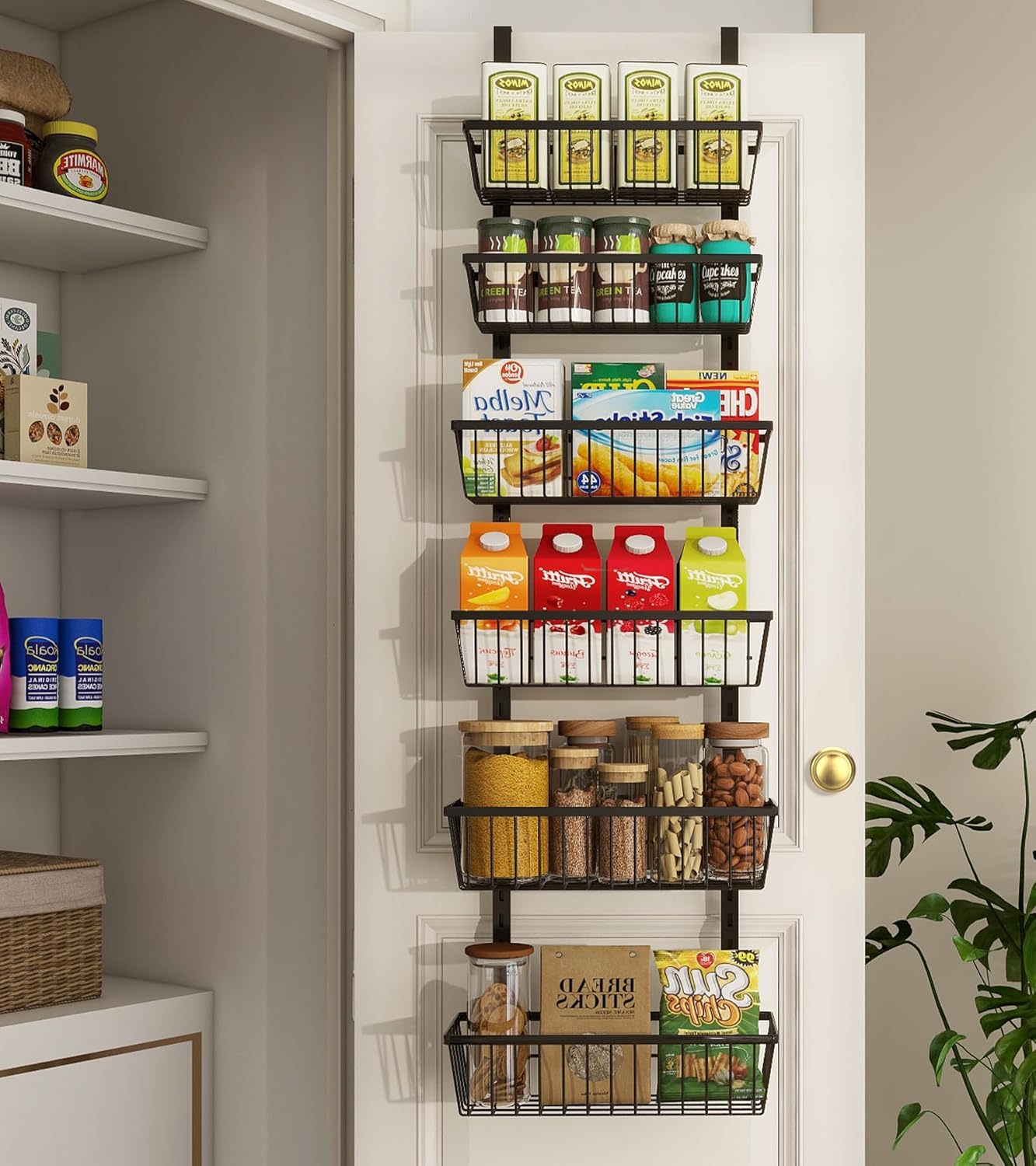 12 Inch Wide Narrow Over The Door Pantry Organizer, Pantry Organization and Storage, Black Metal