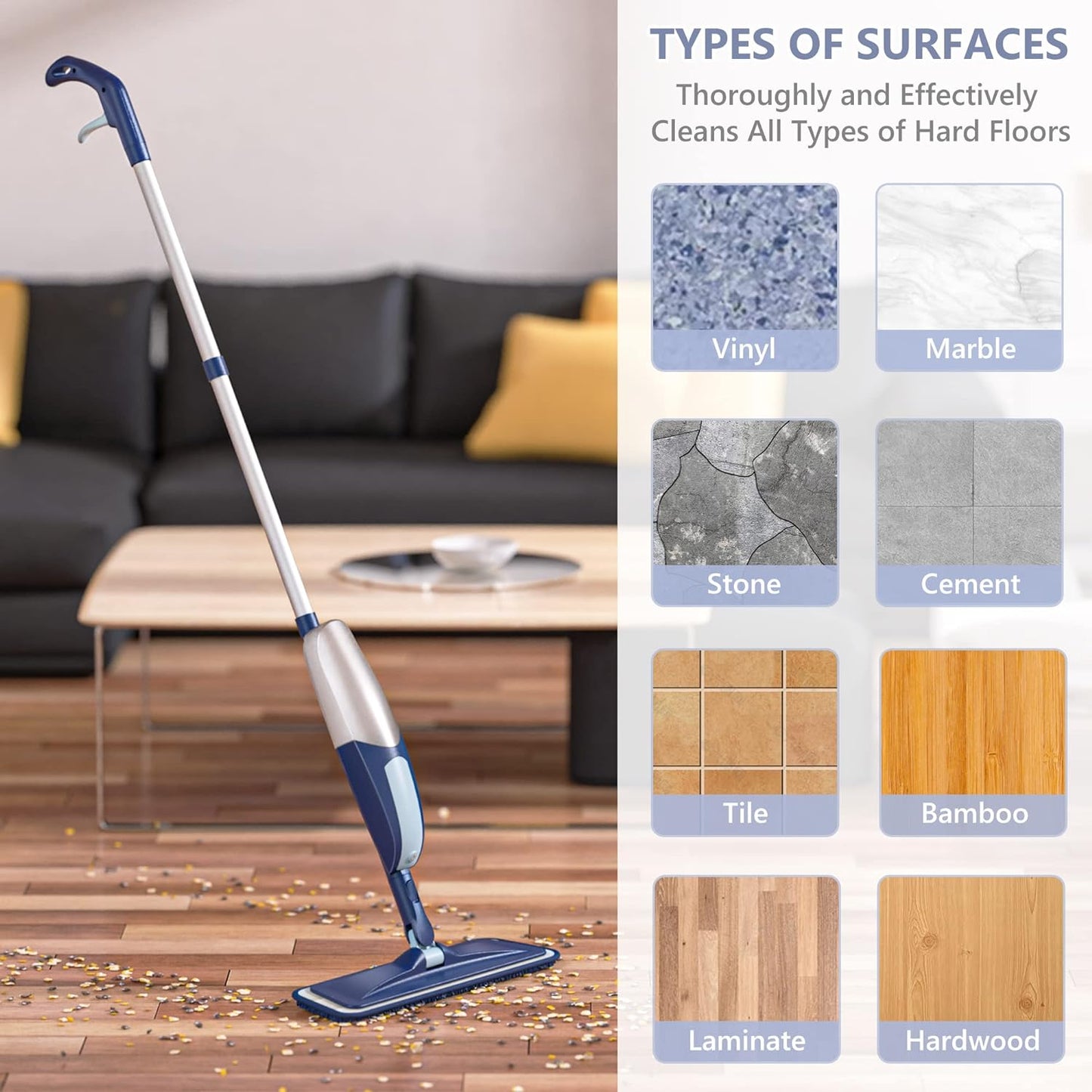 Spray Mops for Floor Cleaning, TRAV-ROUND Microfiber Wood Floor Mop with 5 Reusable Washable Pads