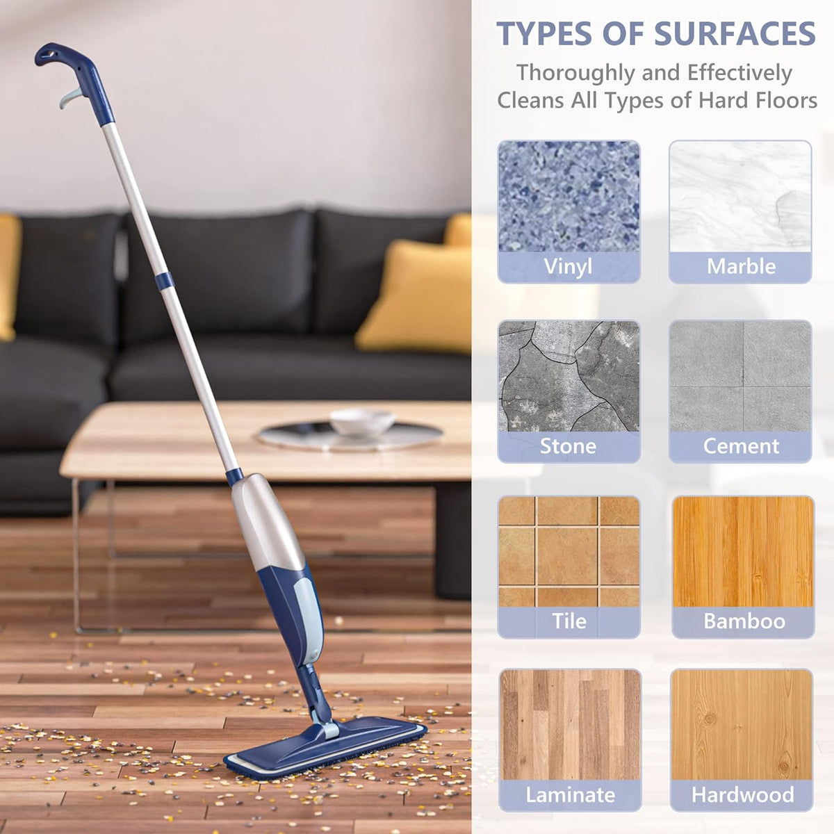 Spray Mops for Floor Cleaning, TRAV-ROUND Microfiber Wood Floor Mop with 5 Reusable Washable Pads