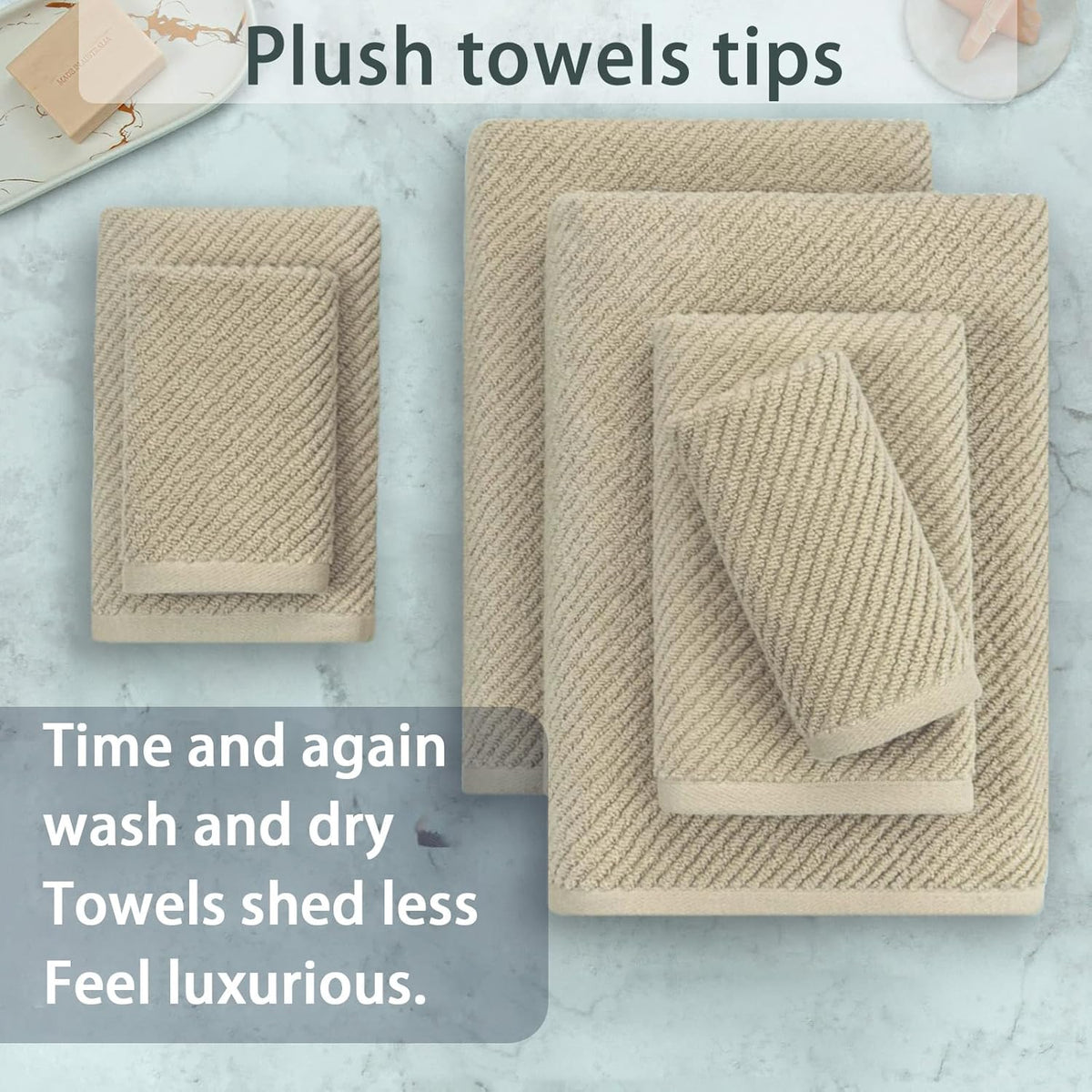 VOOVA & MOVAS Tan Bath Towels - 100% Cotton | Lightweight | Soft | Thick, 2 Bath 30"x56", 2 Hand