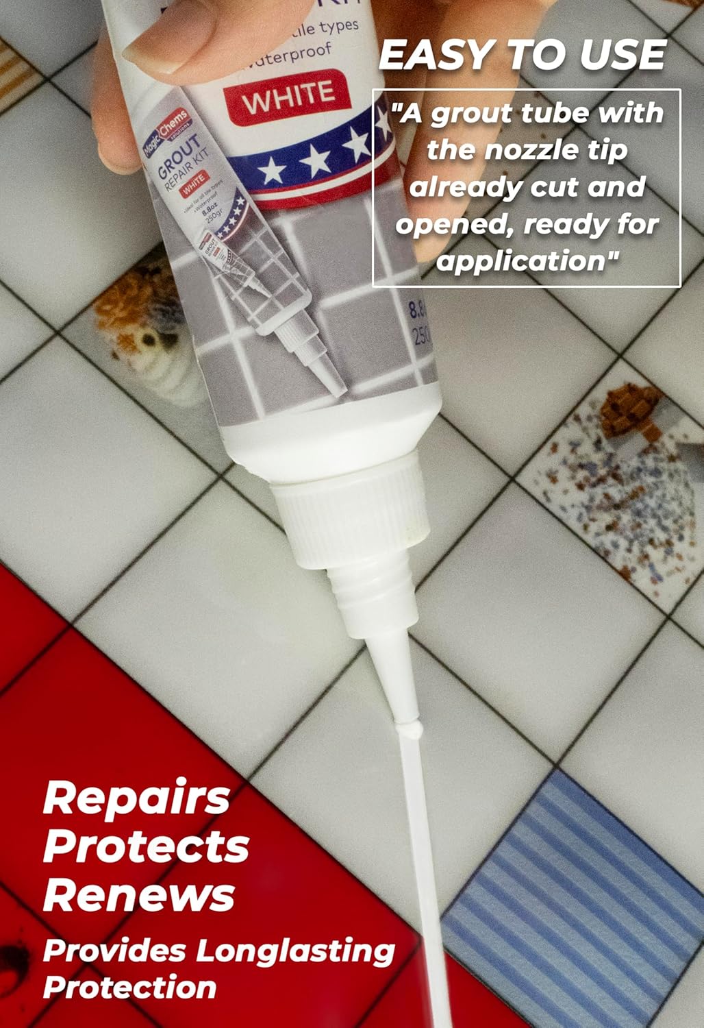 Tile Grout Repair, White 8.8 oz/250gr. Fast Drying Grout Repair Kit, Grout Filler Tube Repair Kit