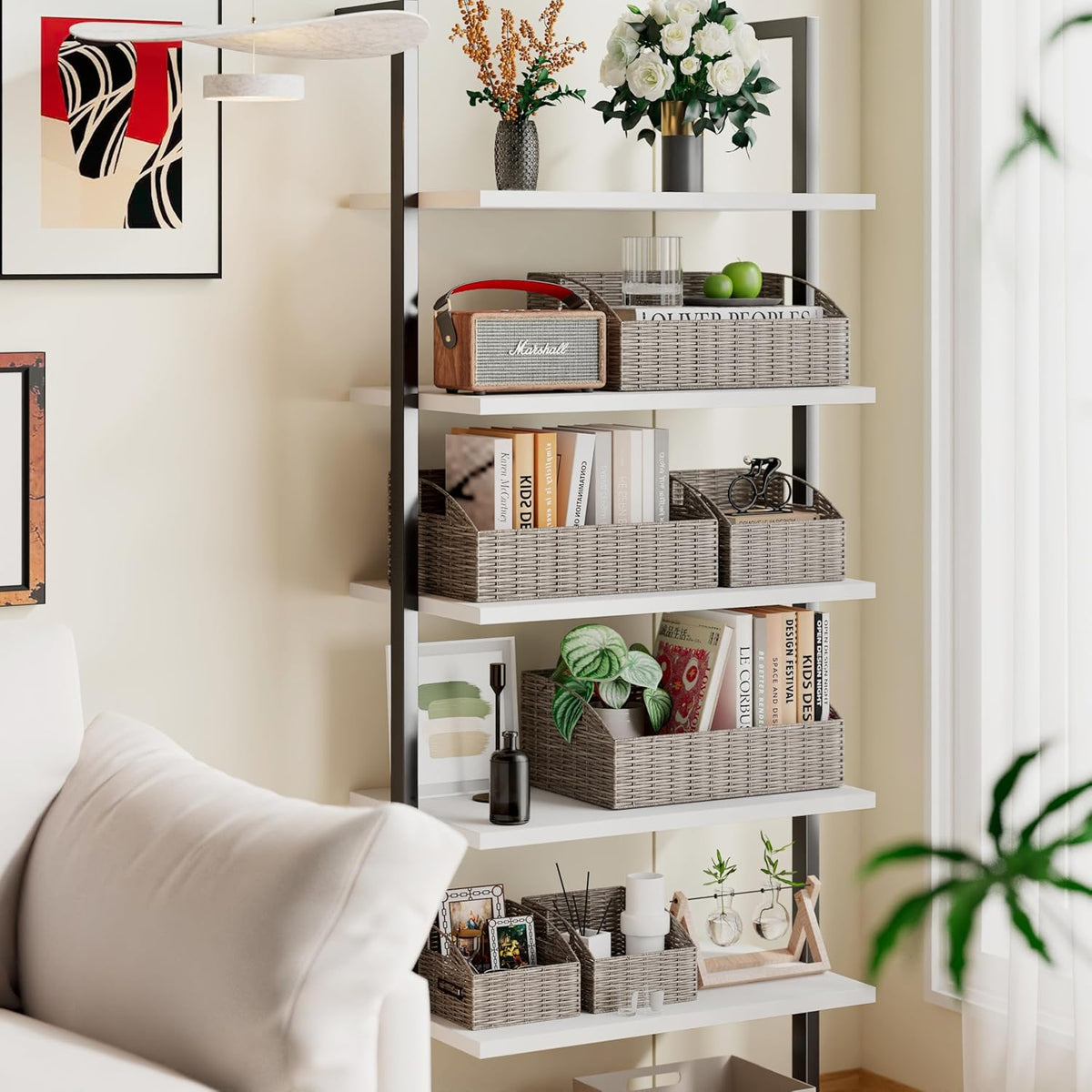 Ollieroo Rattan Storage Baskets, Handwoven Wicker Storage Bins with Built-in Handles, Storage