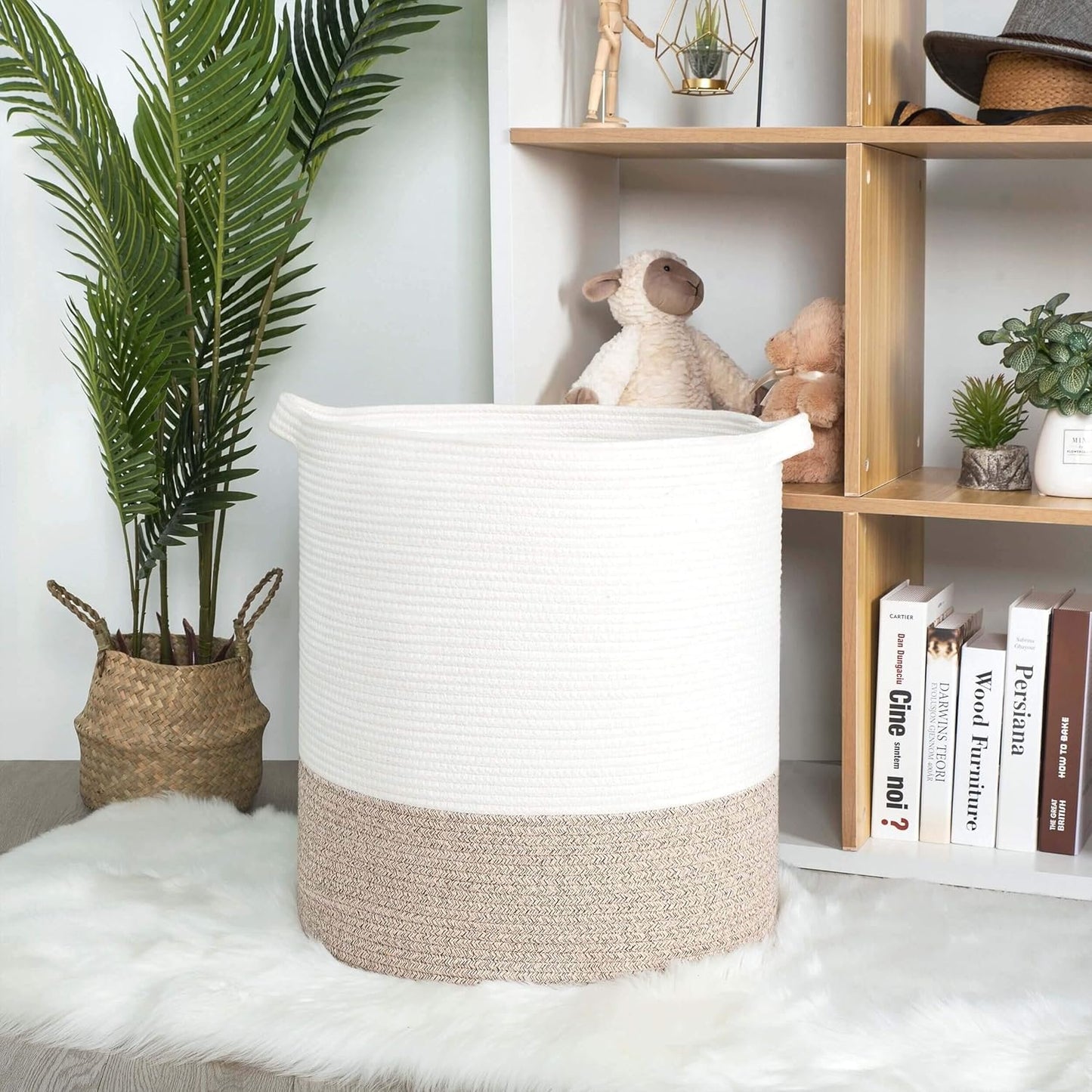 MINTWOOD Design 83L Extra Large 20x18 Inches Decorative Woven Cotton Rope Basket, Tall Laundry