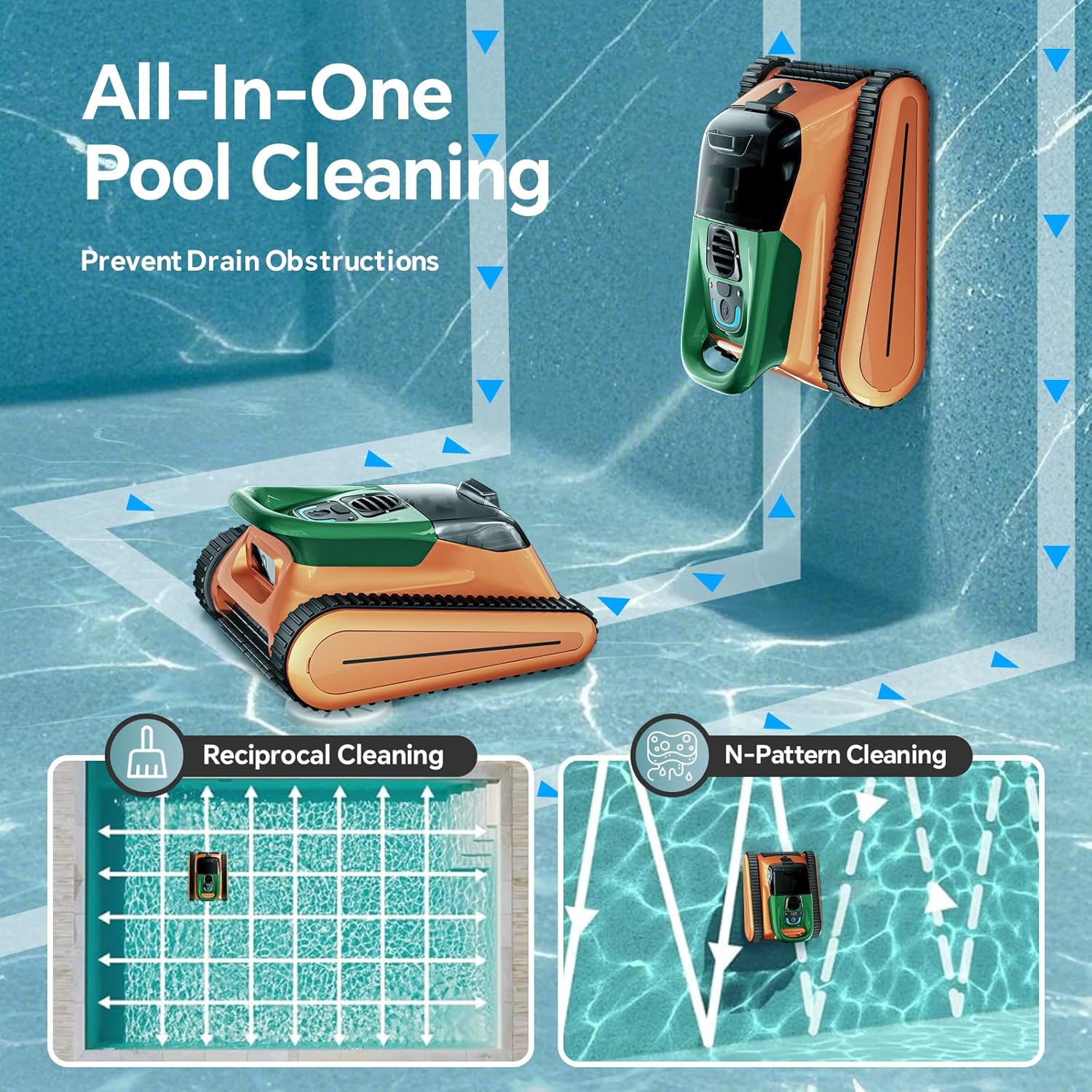 Cordless Robotic Pool Cleaner -Pool Vacuum 180W Brushless Motor, 45,000Pa Suction, Wall Climbing