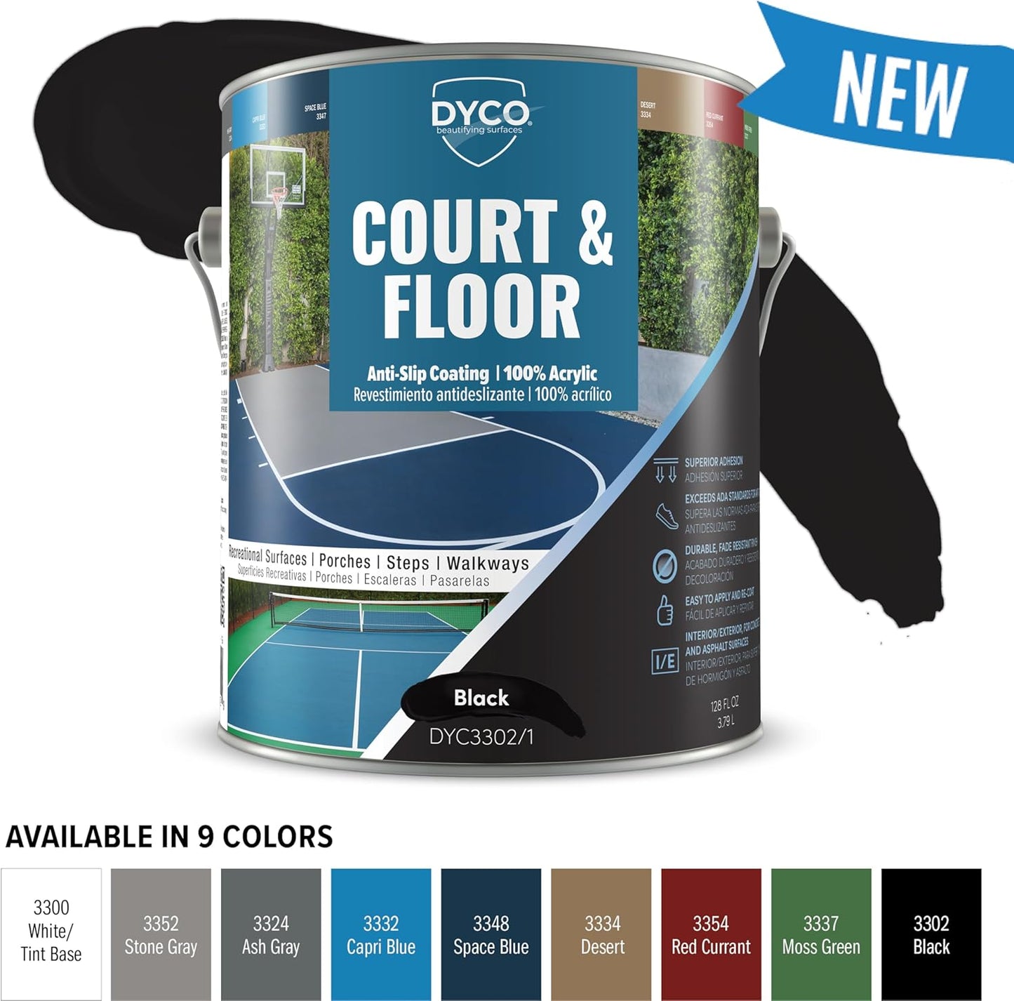 DYCO Court & Floor Anti-Slip Coating - Slip-Resistant Pavement, Cement & Concrete Paint for