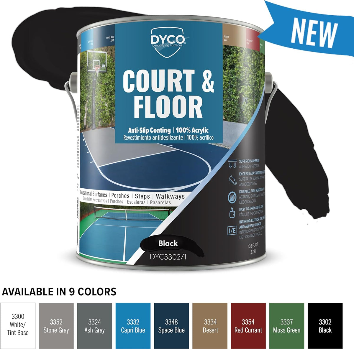DYCO Court & Floor Anti-Slip Coating - Slip-Resistant Pavement, Cement & Concrete Paint for