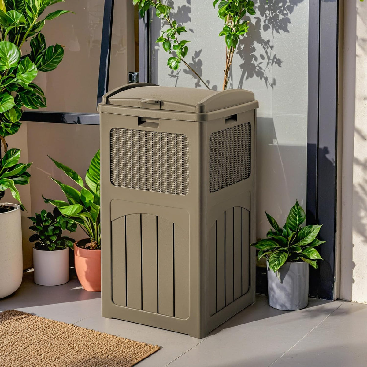 Flamaker 30 Gallon Trash Can, Resin Outdoor Garbage Can with Lid, Waterproof Hideaway Patio Waste
