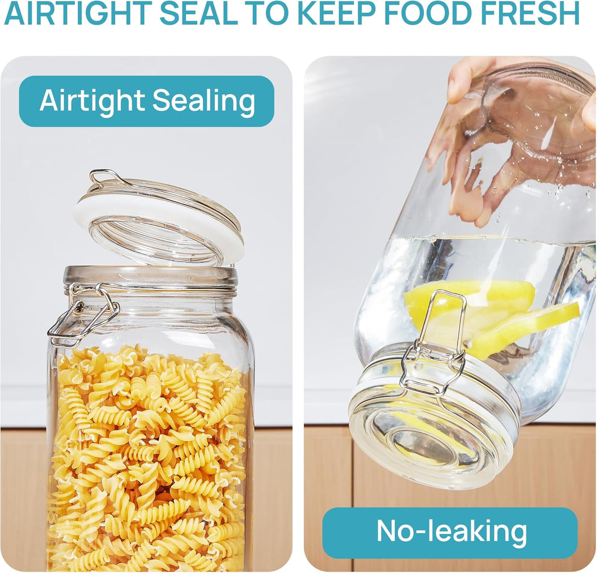 Vtopmart 78oz Glass Food Storage Jars with Airtight Clamp Lids, 3 Pack Large Kitchen Canisters for