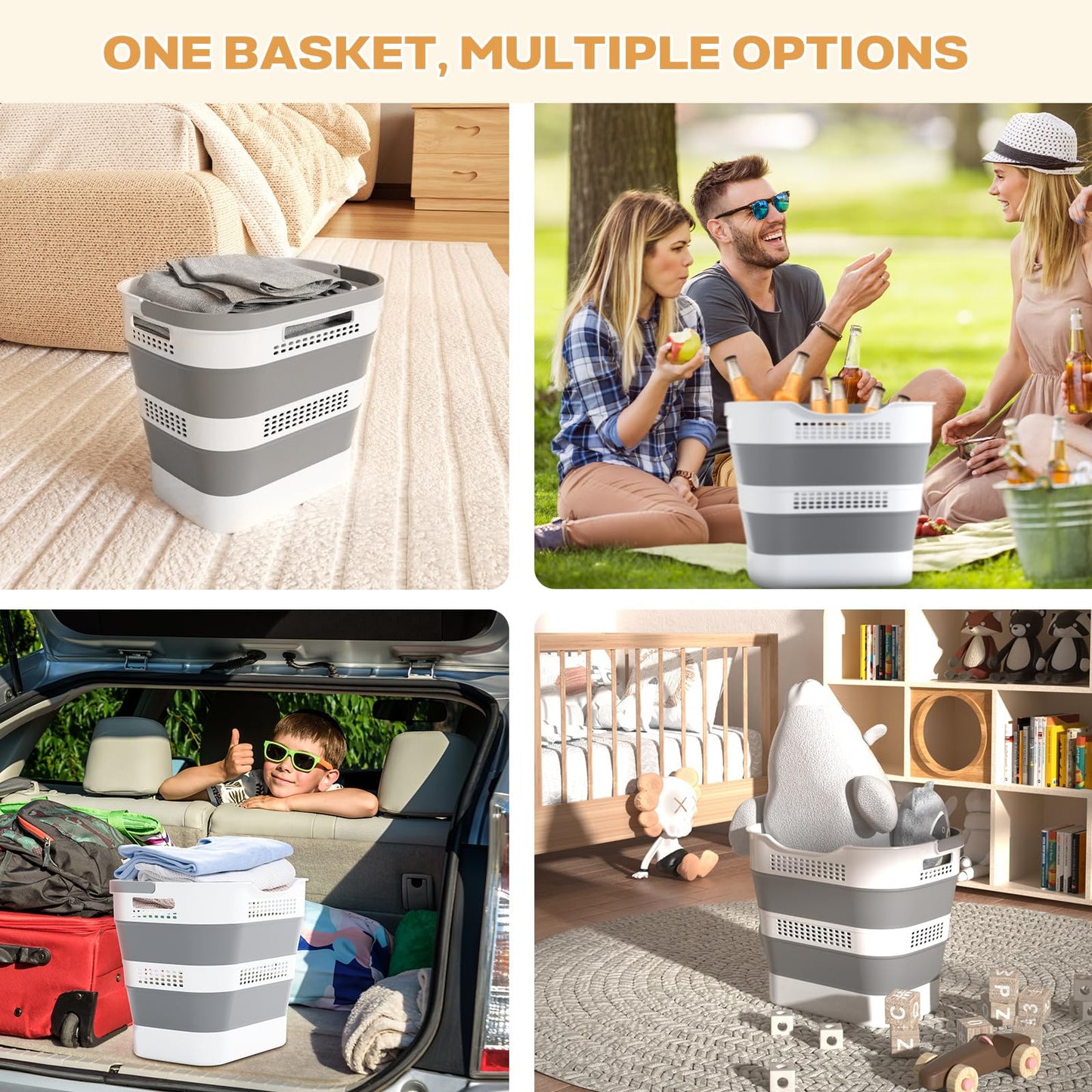OOAMBB 43L(11.5Gallon) Collapsible Plastic Laundry Basket (Grey, 1 Pack) – view 5